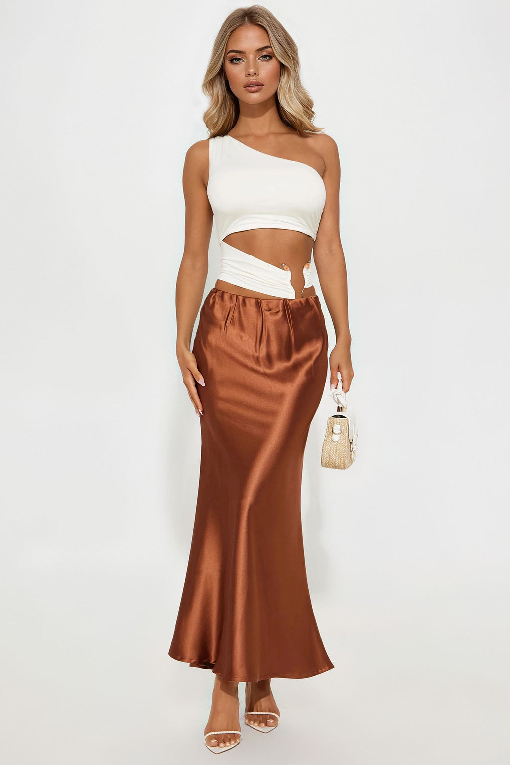 Kylie Satin Bias Cut Maxi Skirt - Cognac