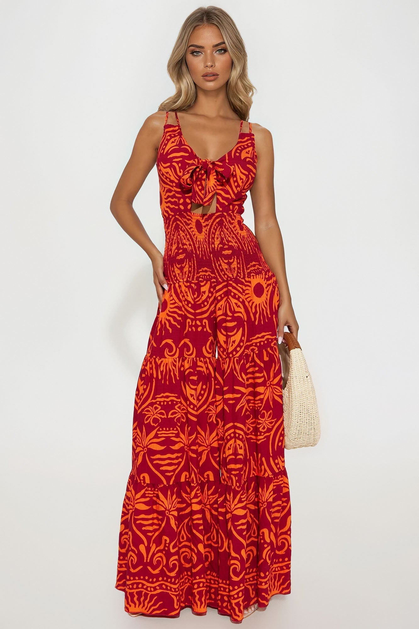 Kamiyah Tropical Printed Jumpsuit - Burgundy/combo