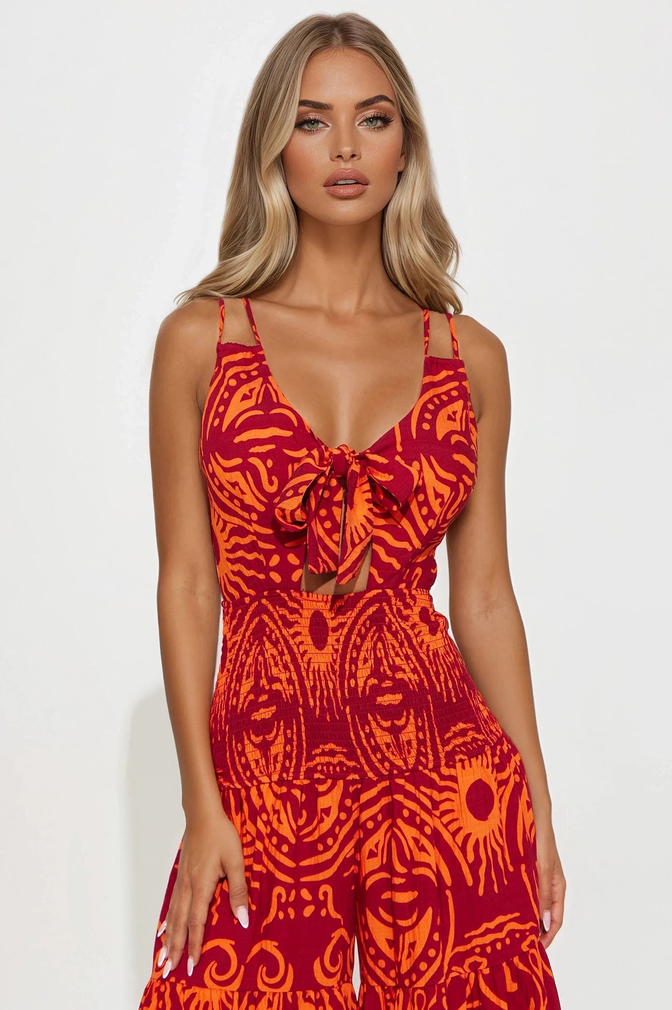 Kamiyah Tropical Printed Jumpsuit - Burgundy/combo