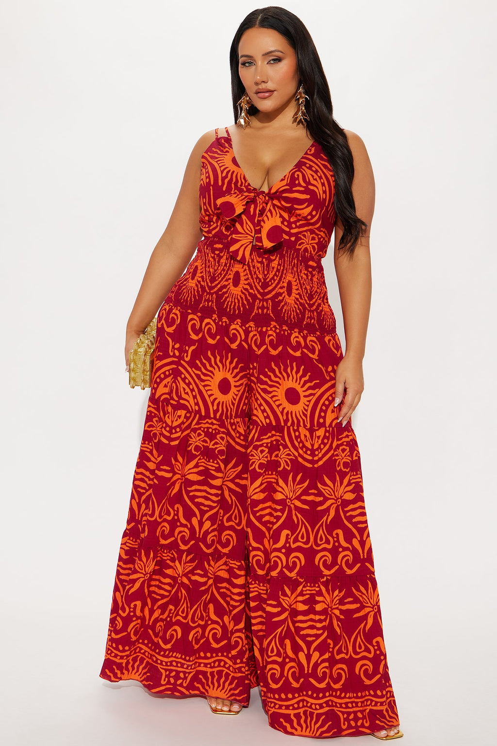 Kamiyah Tropical Printed Jumpsuit - Burgundy/combo