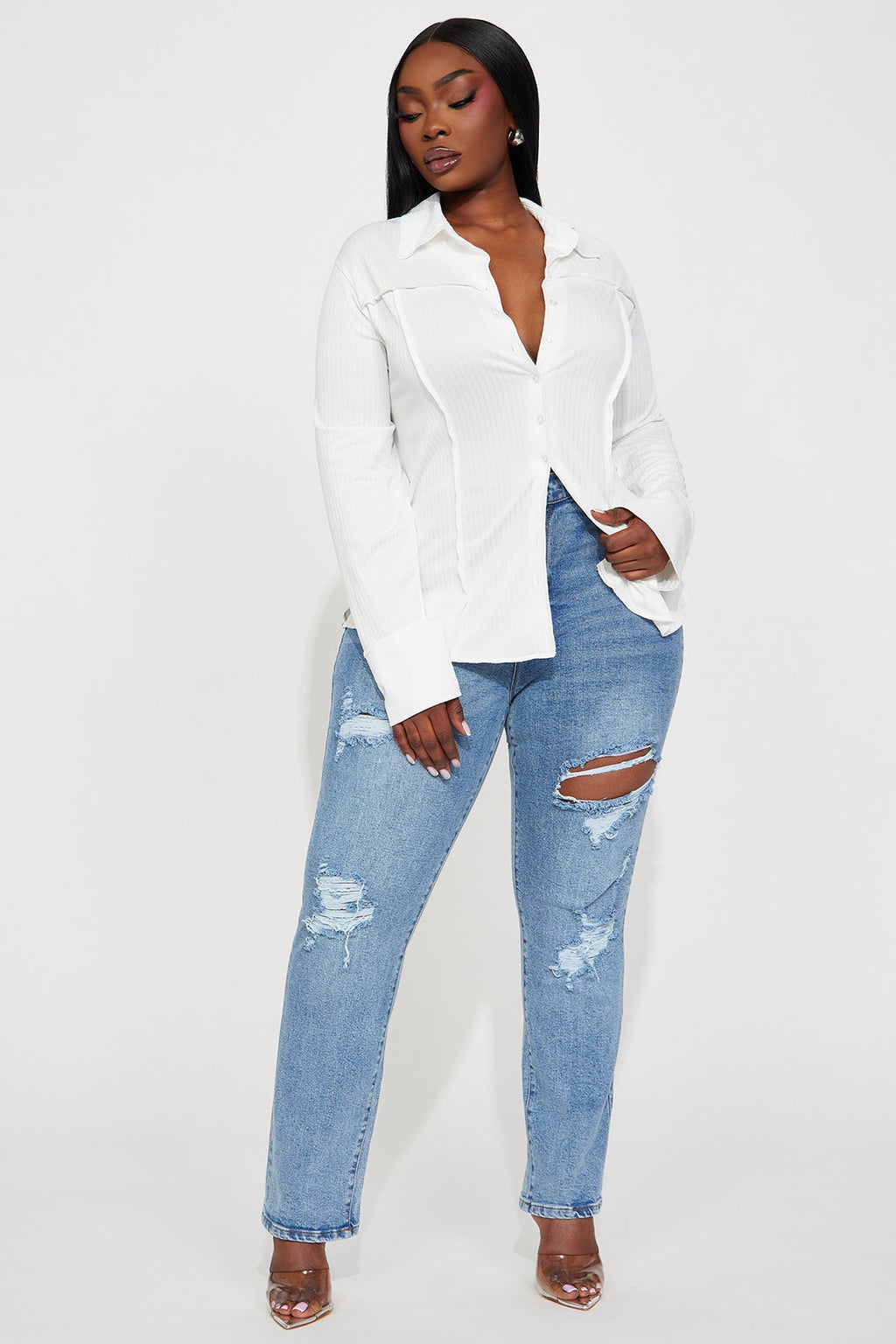 Catalina Island Button Up Top - White