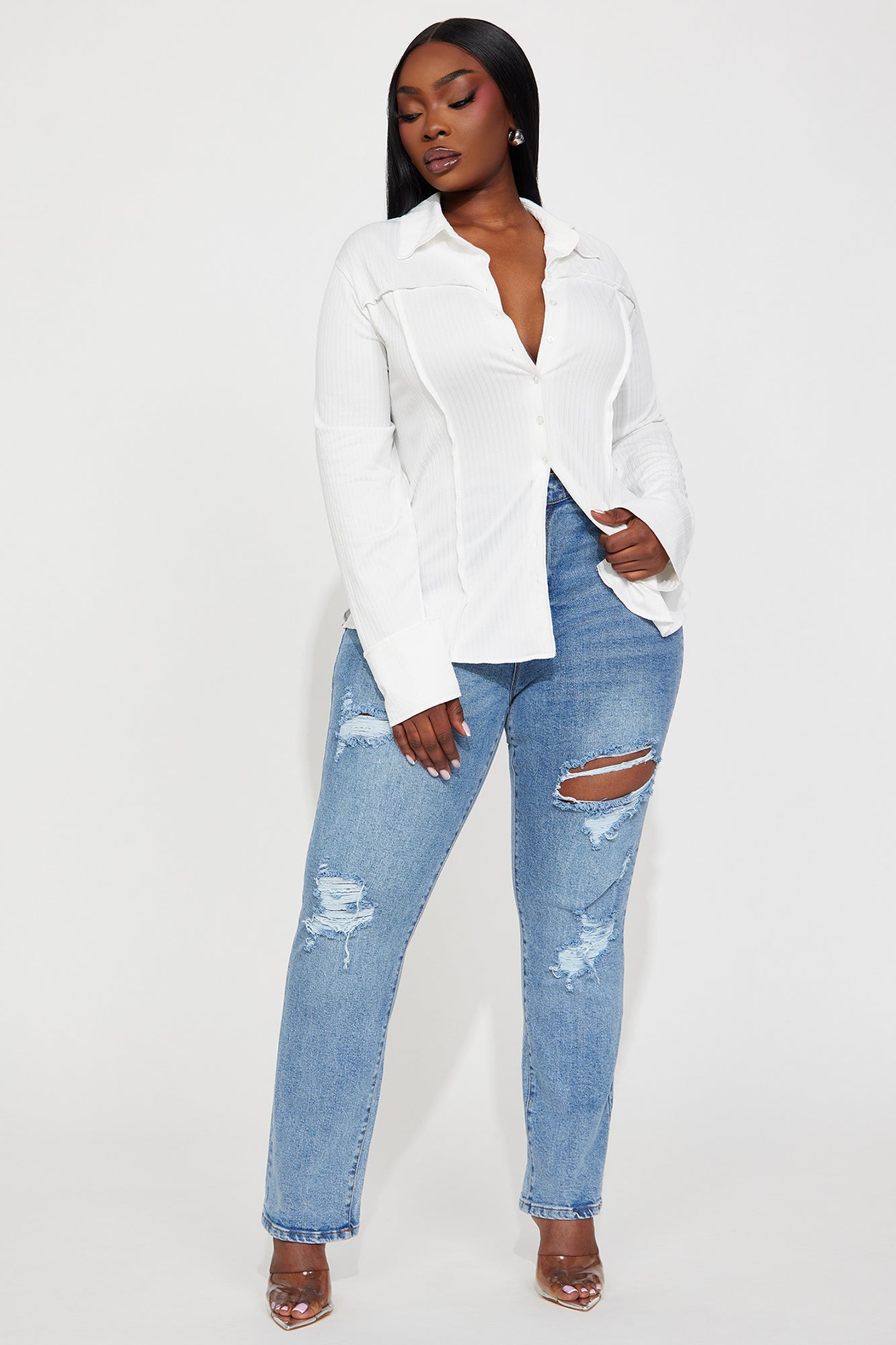 Catalina Island Button Up Top - White