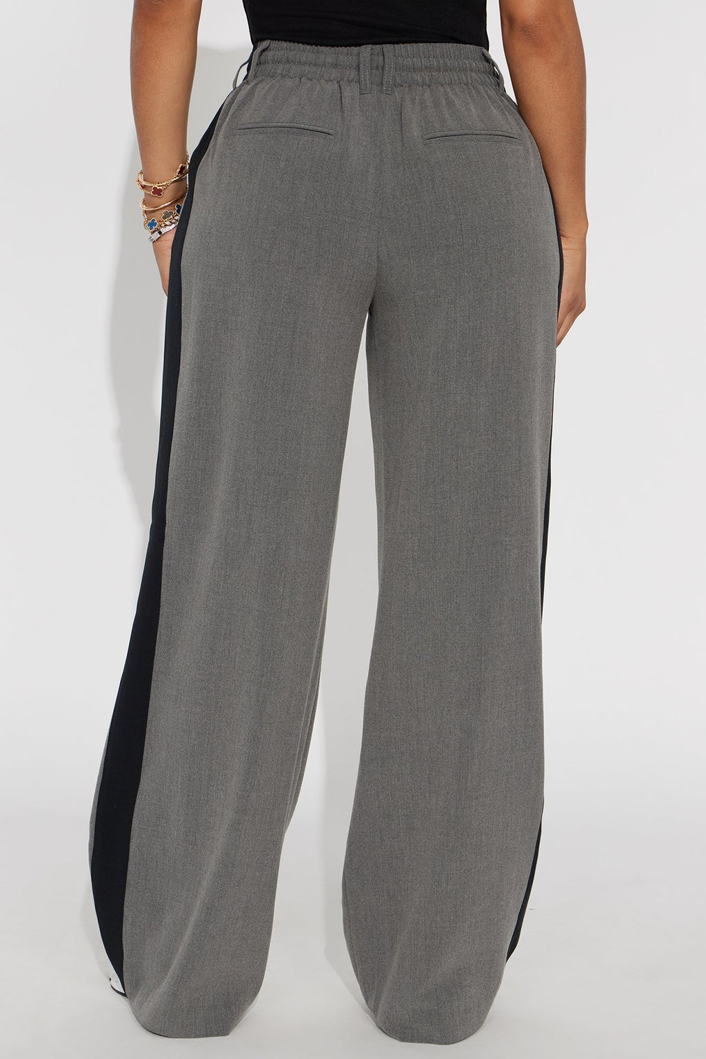 On Track Wide Leg Woven Side Stripe Pants - Charcoal
