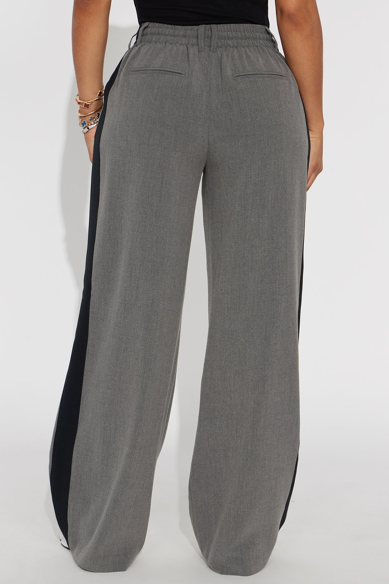 On Track Wide Leg Woven Side Stripe Pants - Charcoal