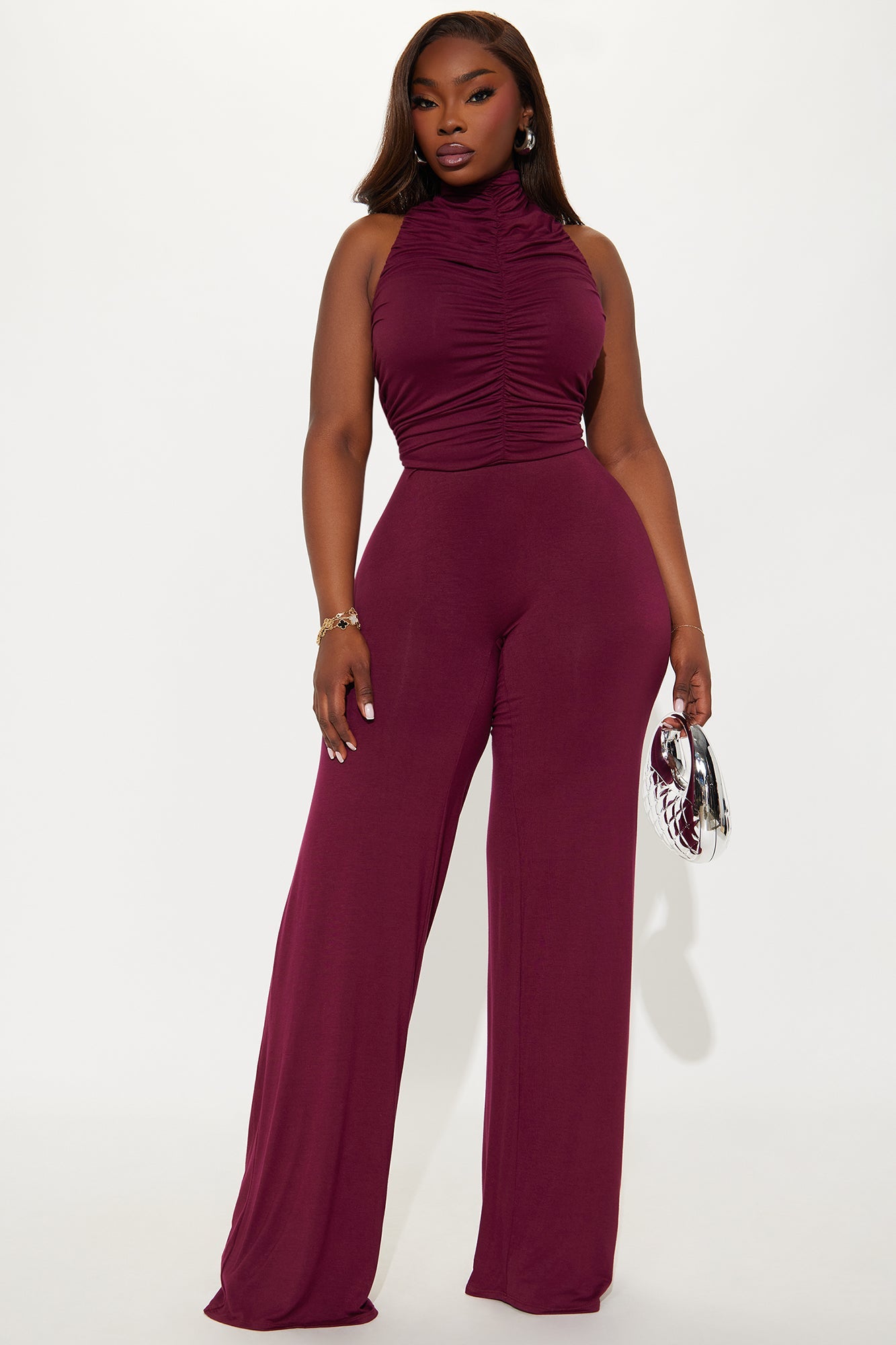 Anaisha Wide Leg Jumpsuit - Burgundy
