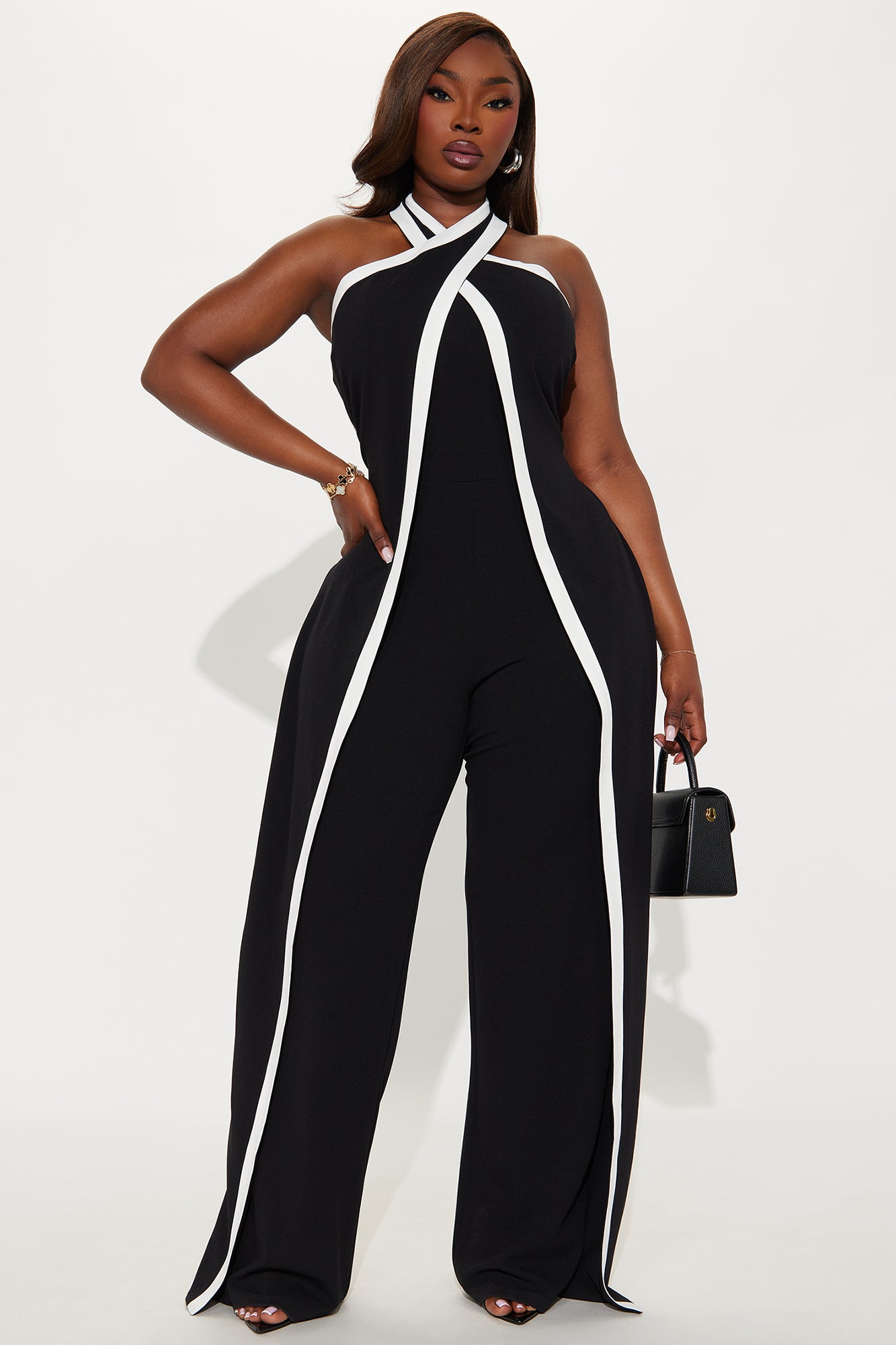 For The Moment Draped Halter Jumpsuit - Black/White