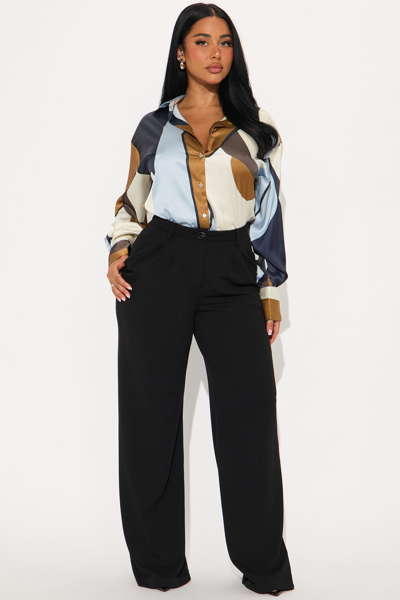 All The Little Things Satin Shirt  - Black/combo
