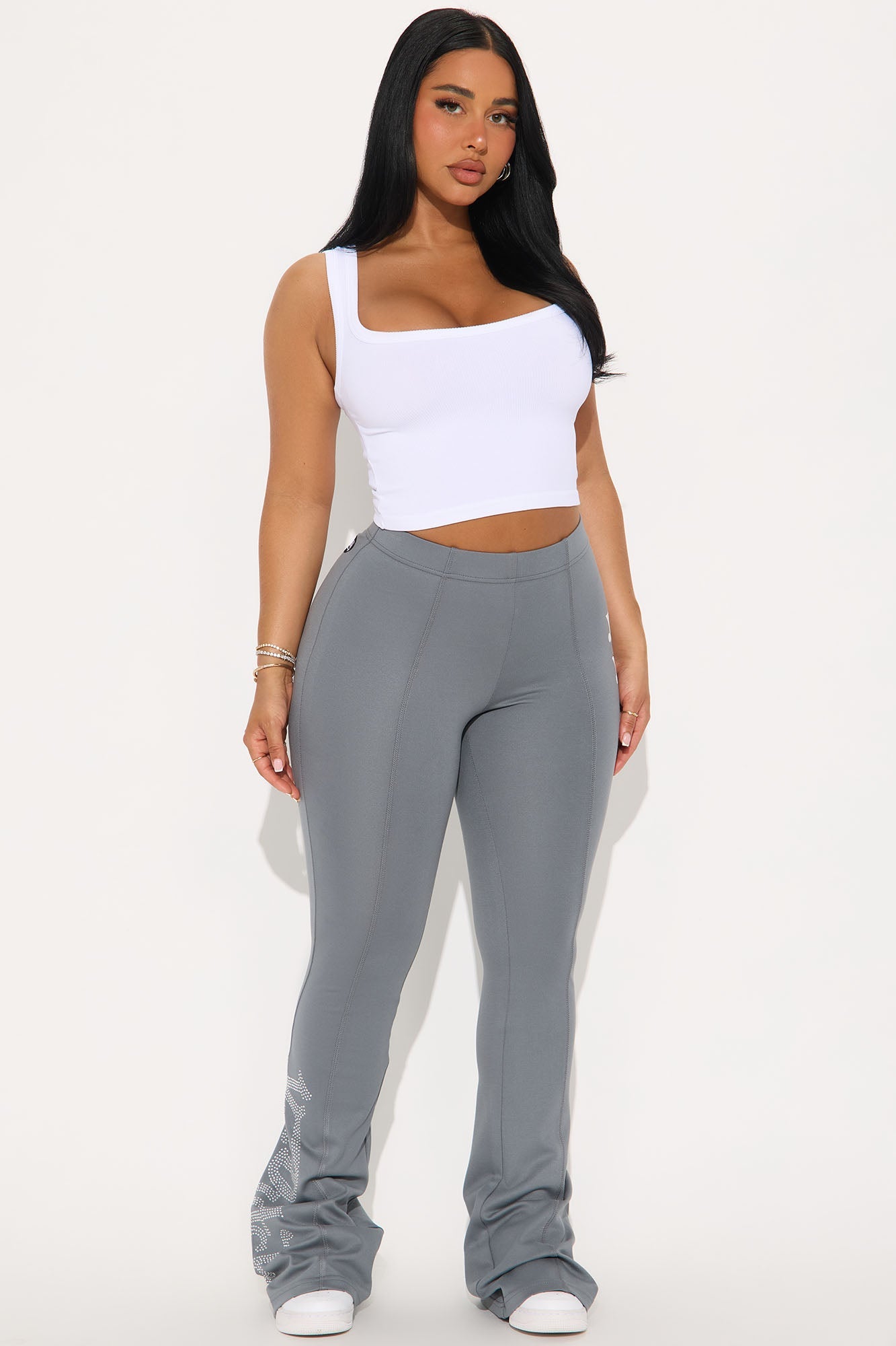 Von Dutch Rhinestone Washed Flared Pant - Charcoal/combo