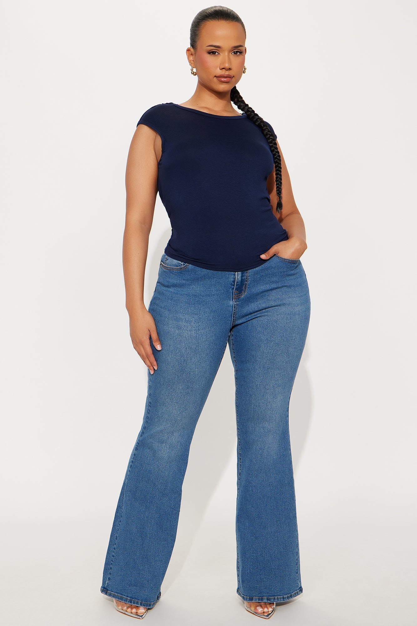 Vibe Check Curvy Stretch Flare Jeans  - Medium Wash
