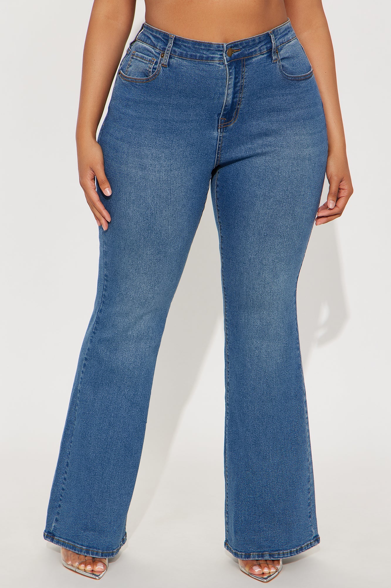 Vibe Check Curvy Stretch Flare Jeans  - Medium Wash