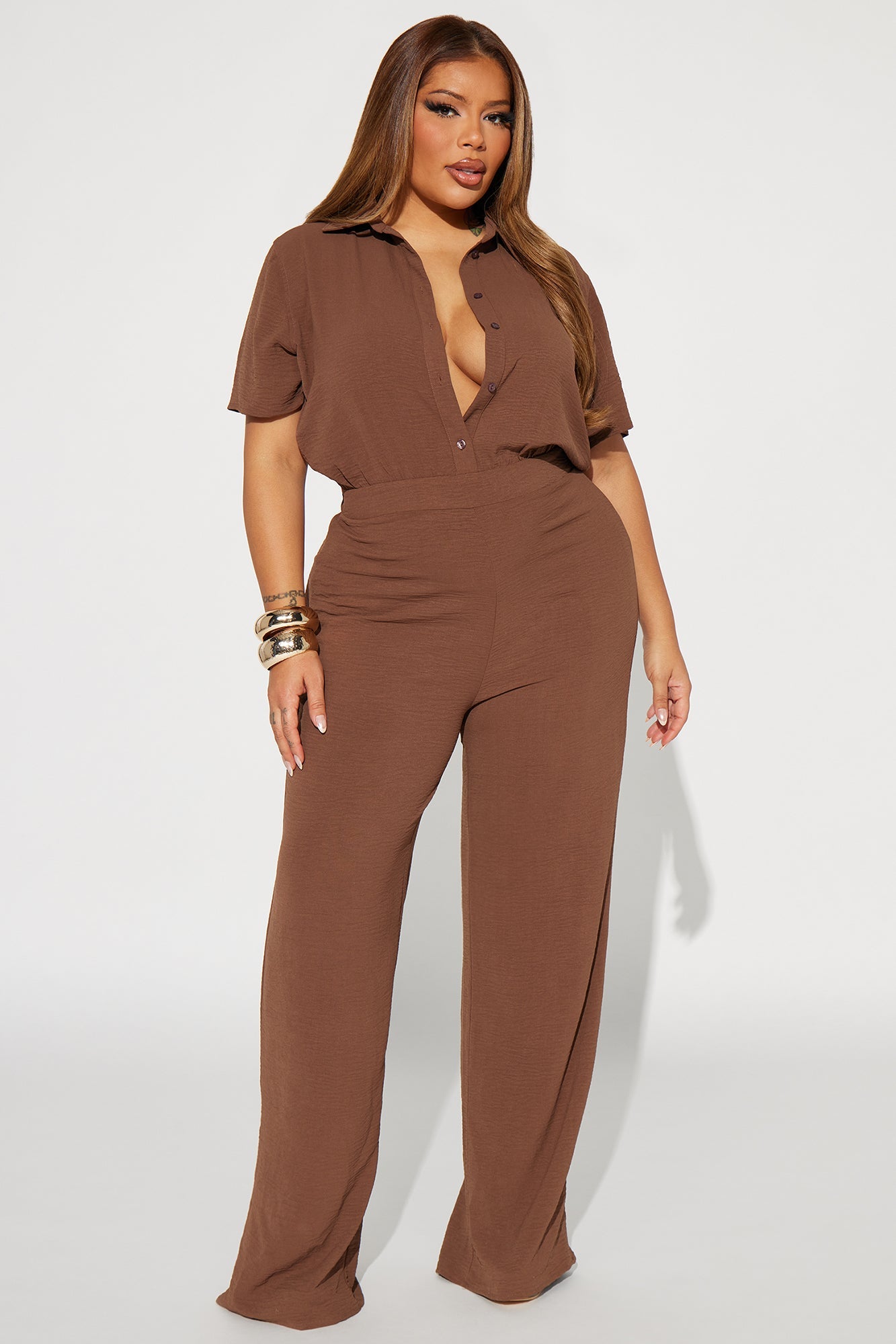 Makenzie Short Sleeve Jumpsuit - Chocolate