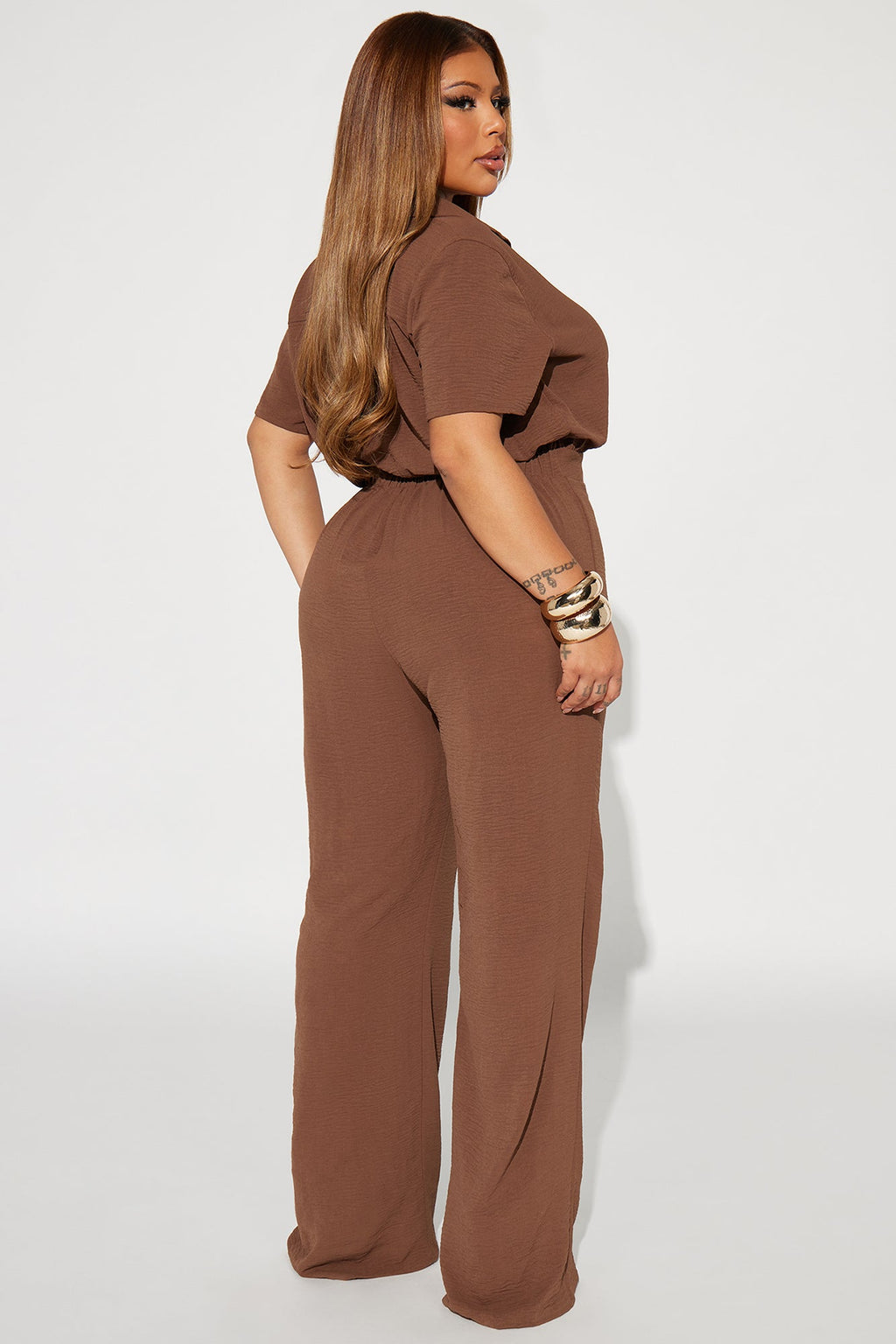 Makenzie Short Sleeve Jumpsuit - Chocolate