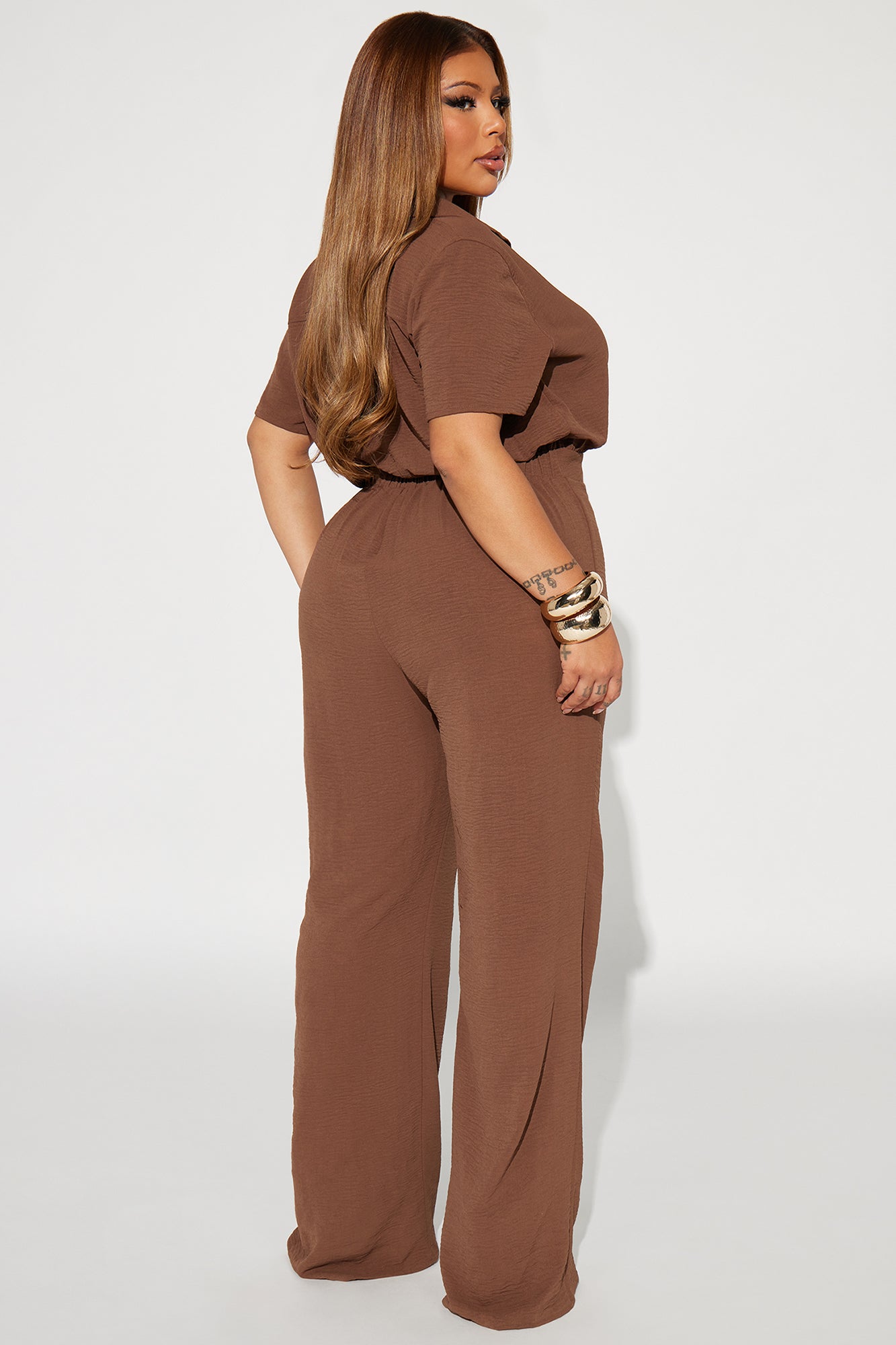 Makenzie Short Sleeve Jumpsuit - Chocolate