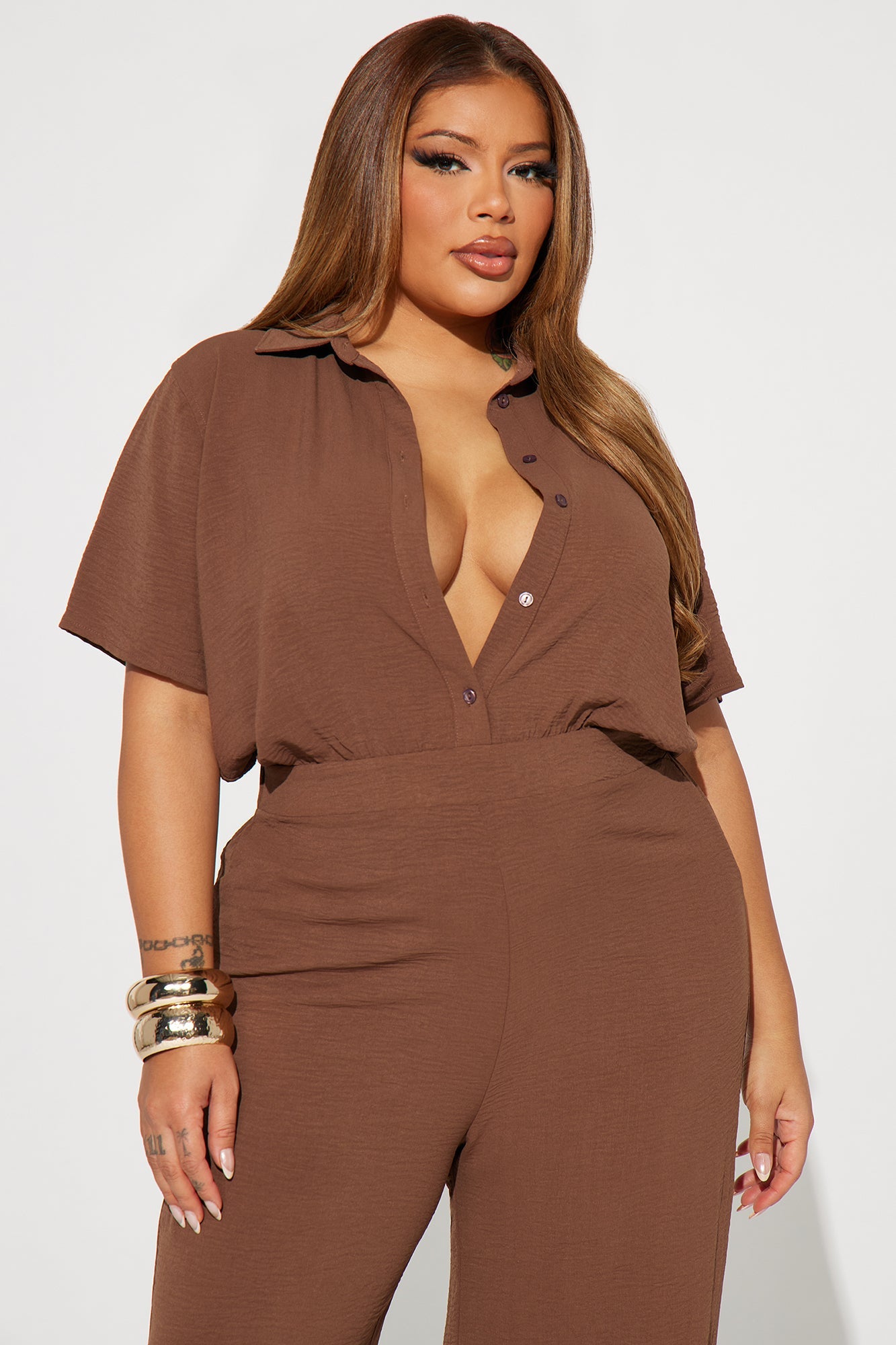 Makenzie Short Sleeve Jumpsuit - Chocolate