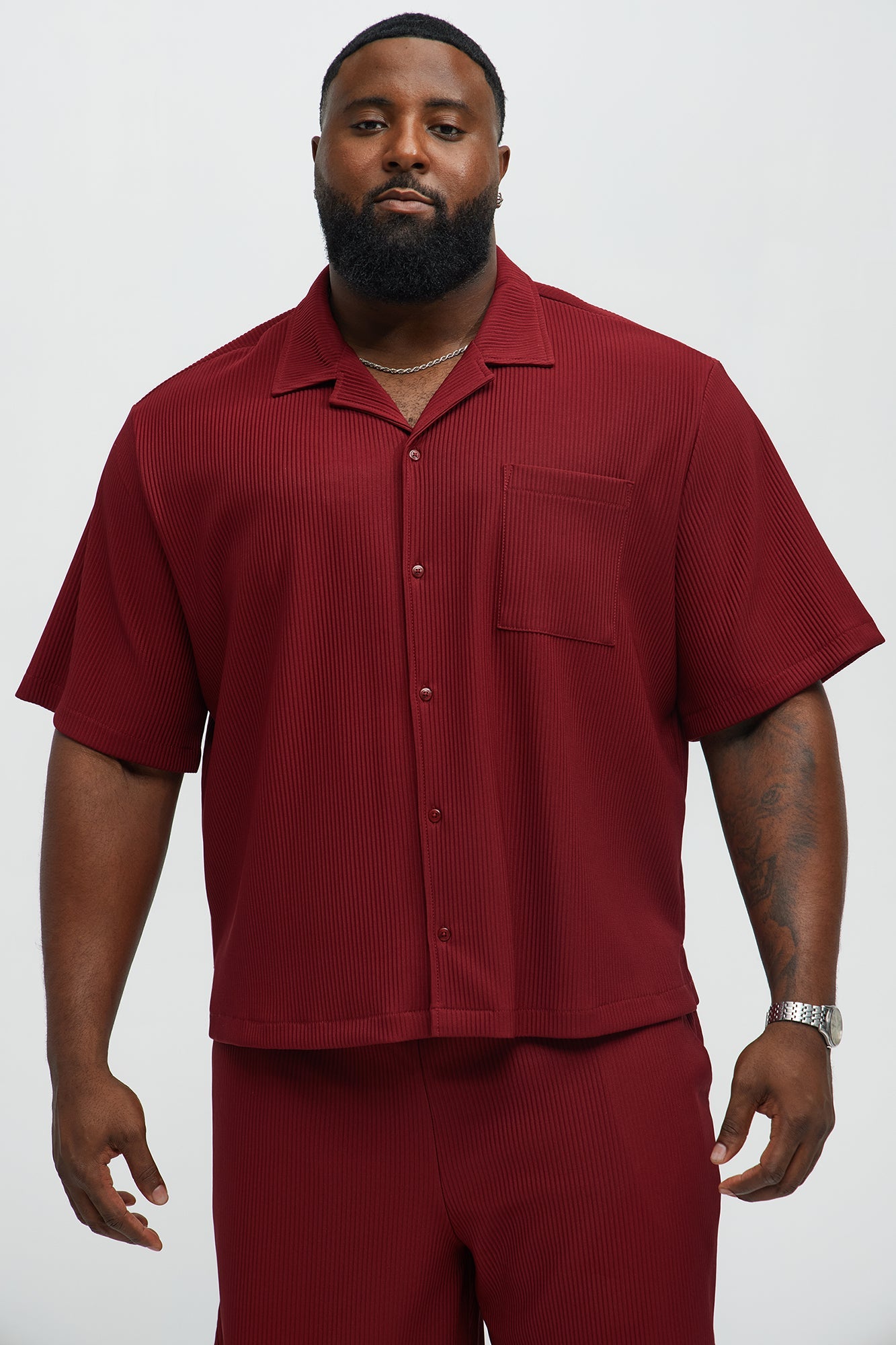 Show Up Short Sleeve Cuban Shirt - Burgundy