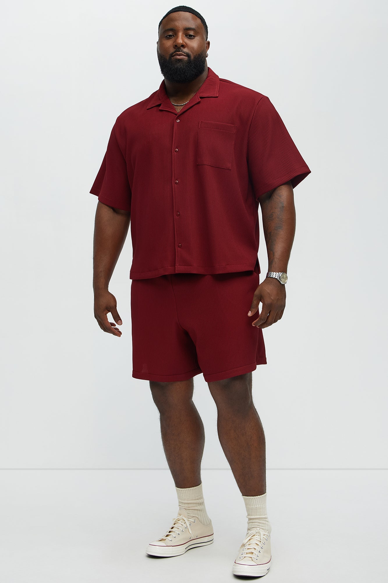 Show Up Short Sleeve Cuban Shirt - Burgundy
