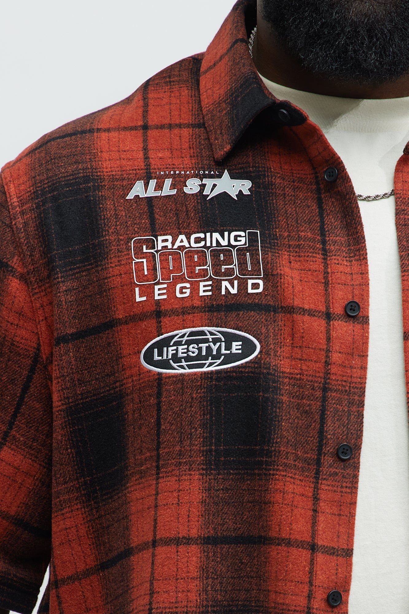 All Star Plaid Button Down Cropped Short Sleeve Shirt - Orange/combo