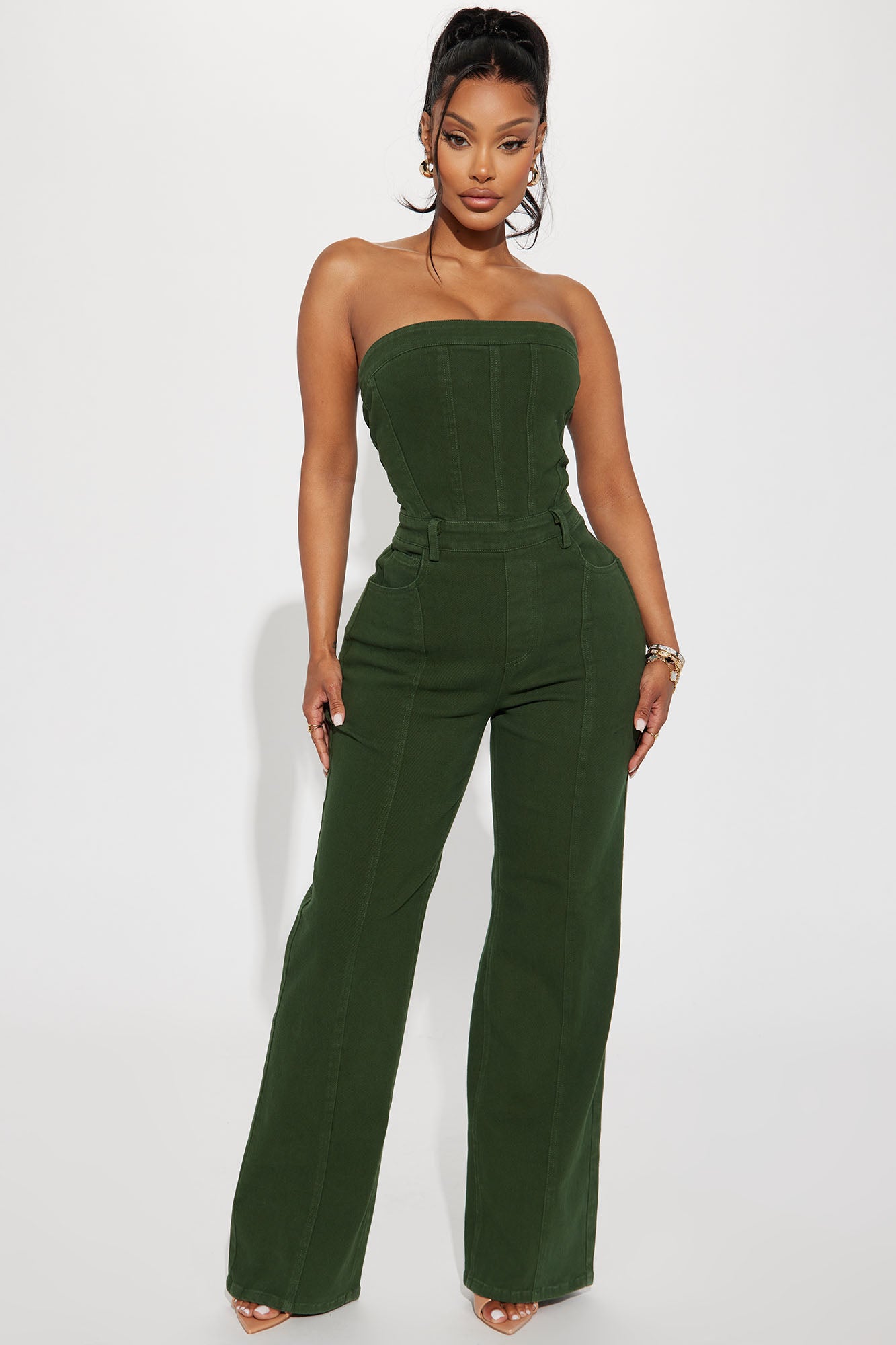 Mine For The Weekend Denim Jumpsuit - Green