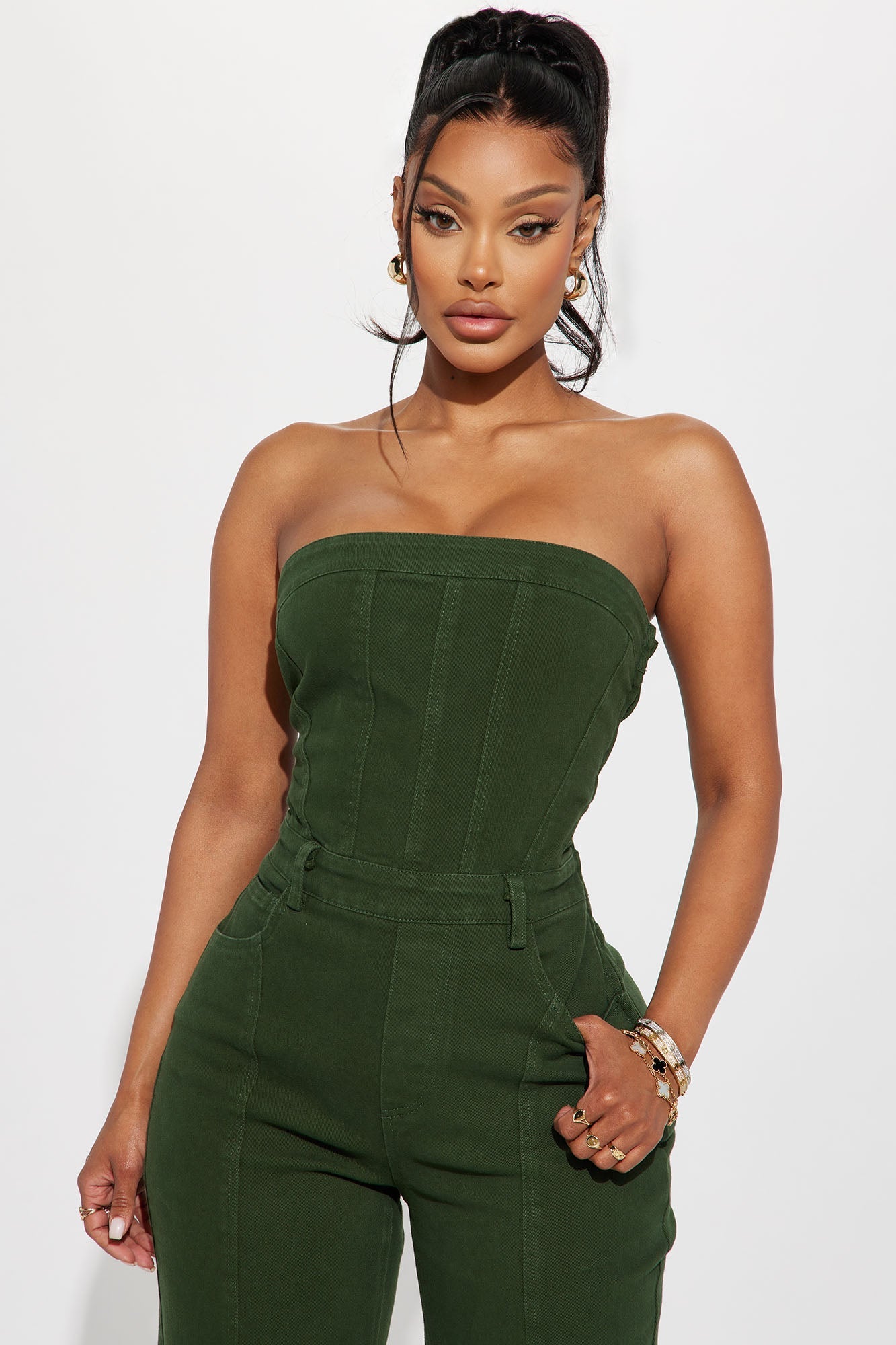 Mine For The Weekend Denim Jumpsuit - Green