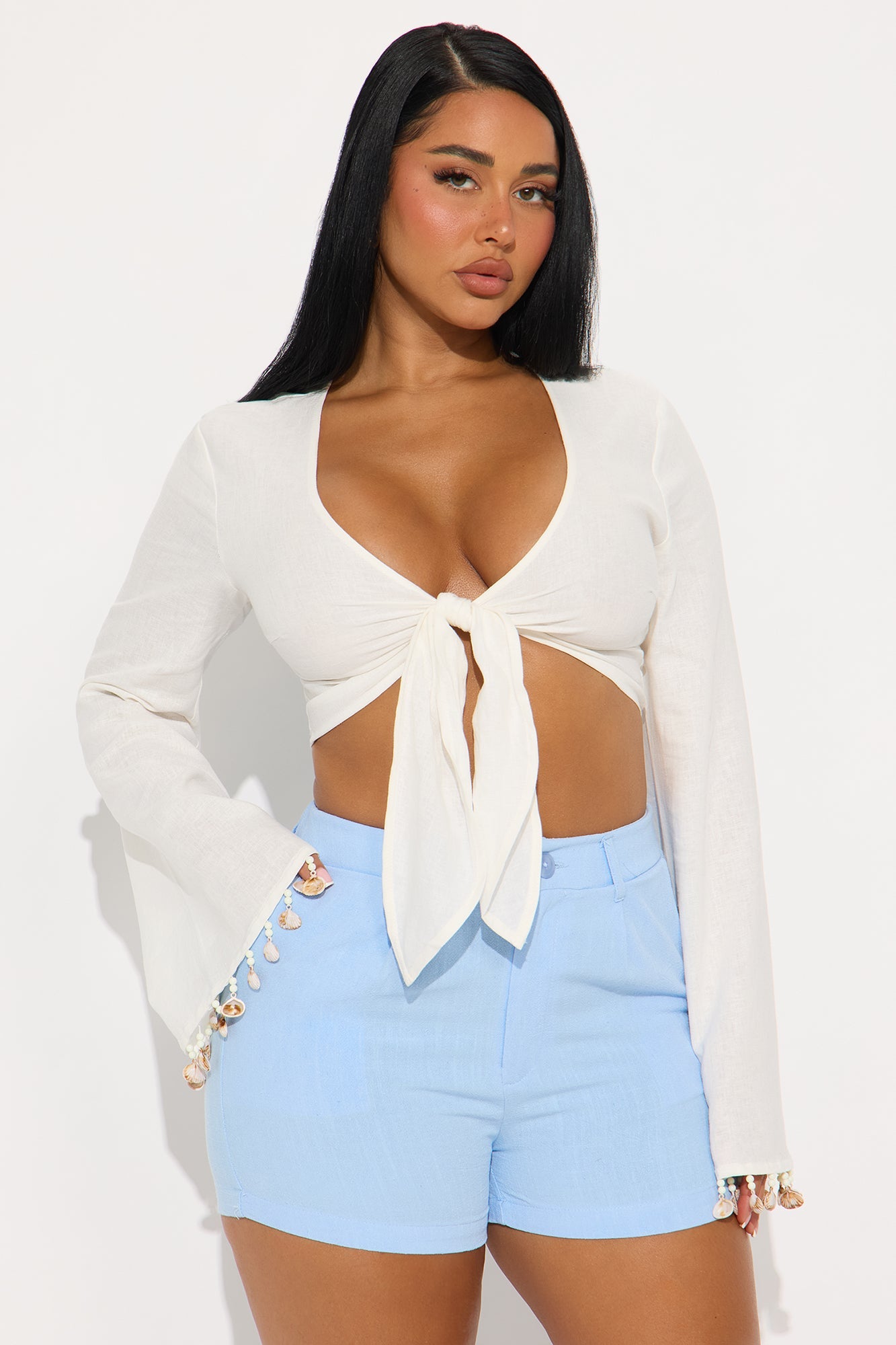 Seashells And Sunsets Linen Blouse - Cream