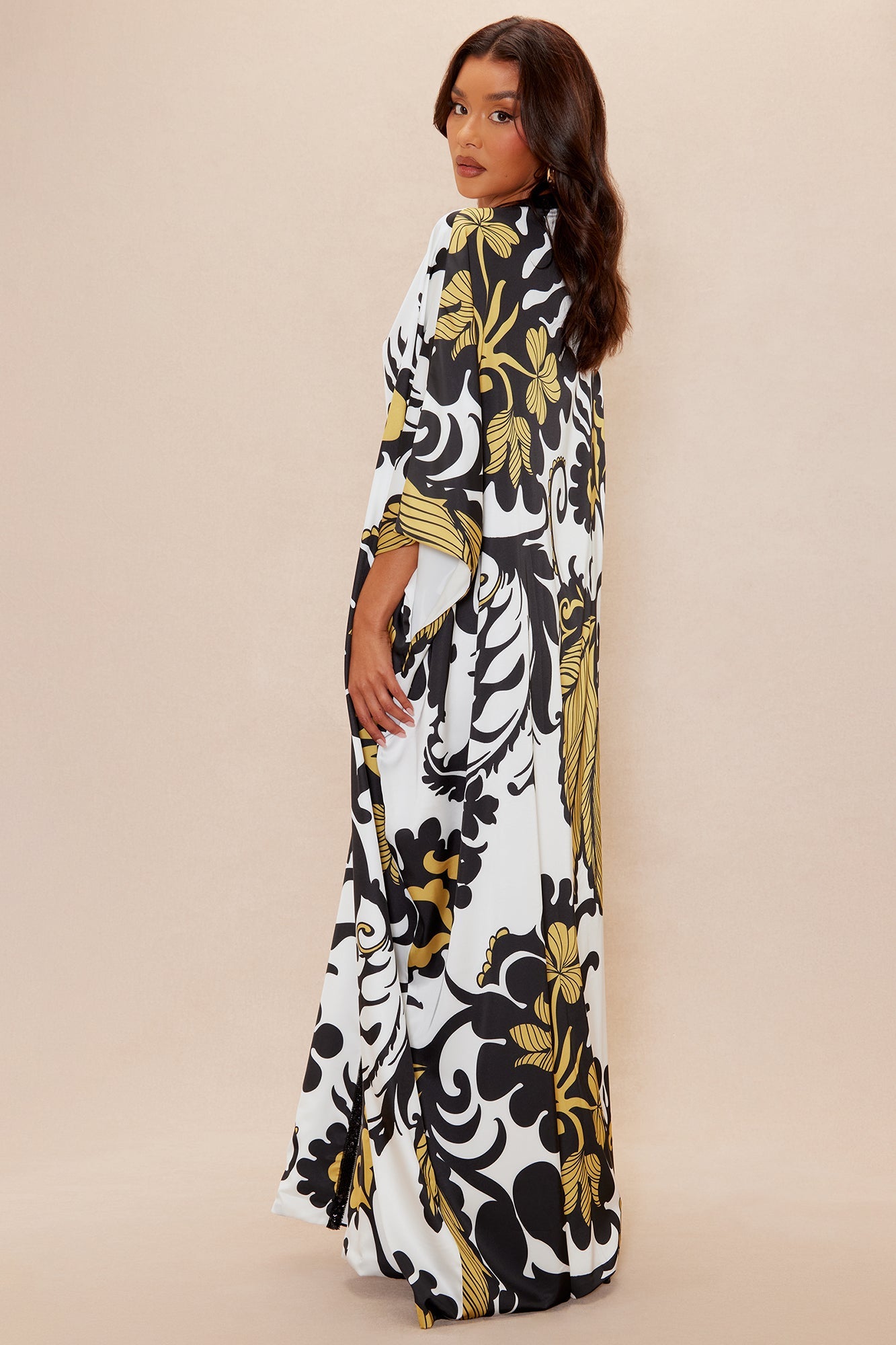 Adima Embellished Satin Kaftan - Gold/combo