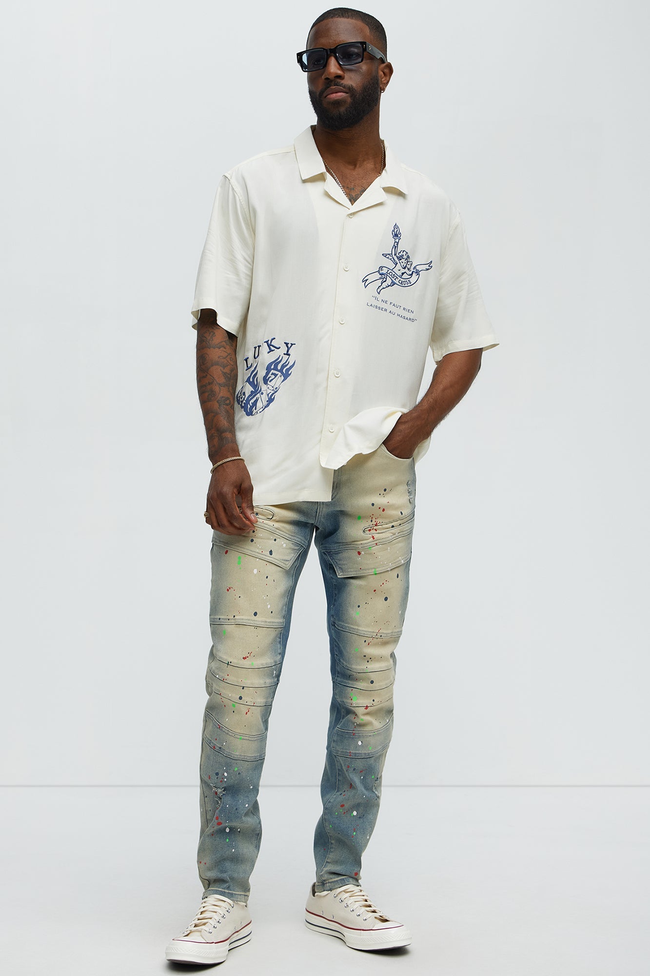 Made It Paint Splatter Skinny Jeans - Light Blue Wash