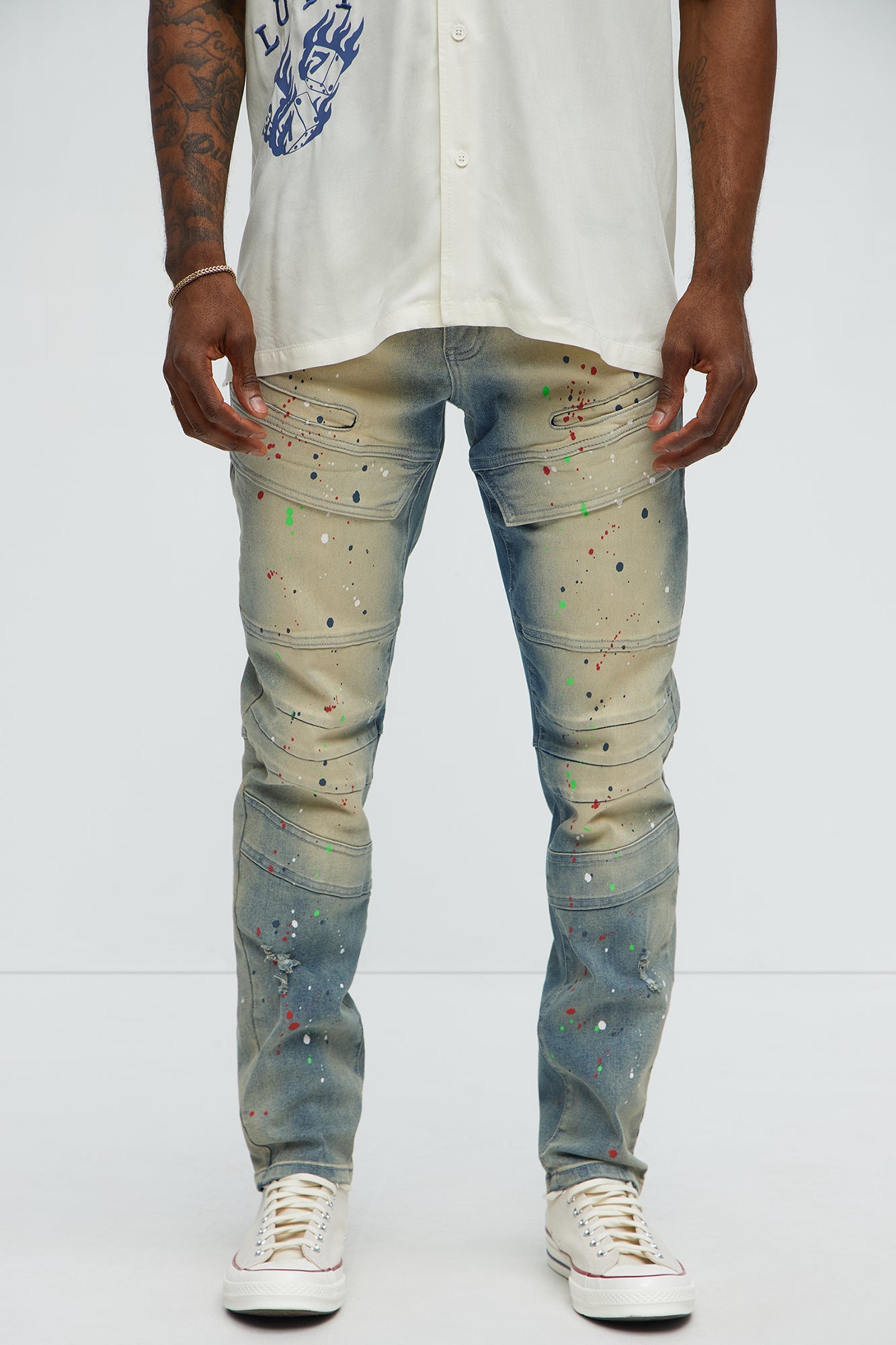 Made It Paint Splatter Skinny Jeans - Light Blue Wash