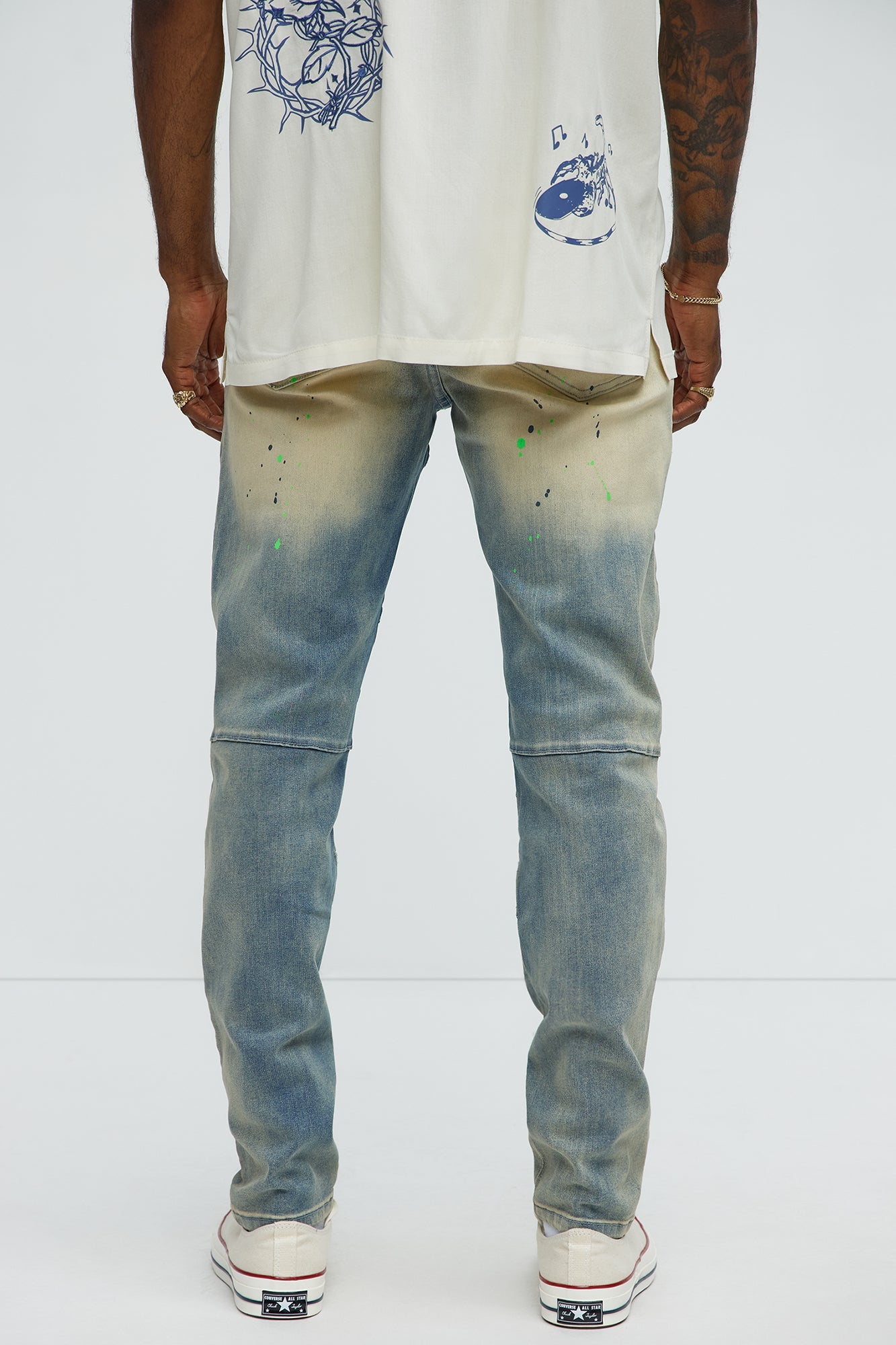 Made It Paint Splatter Skinny Jeans - Light Blue Wash