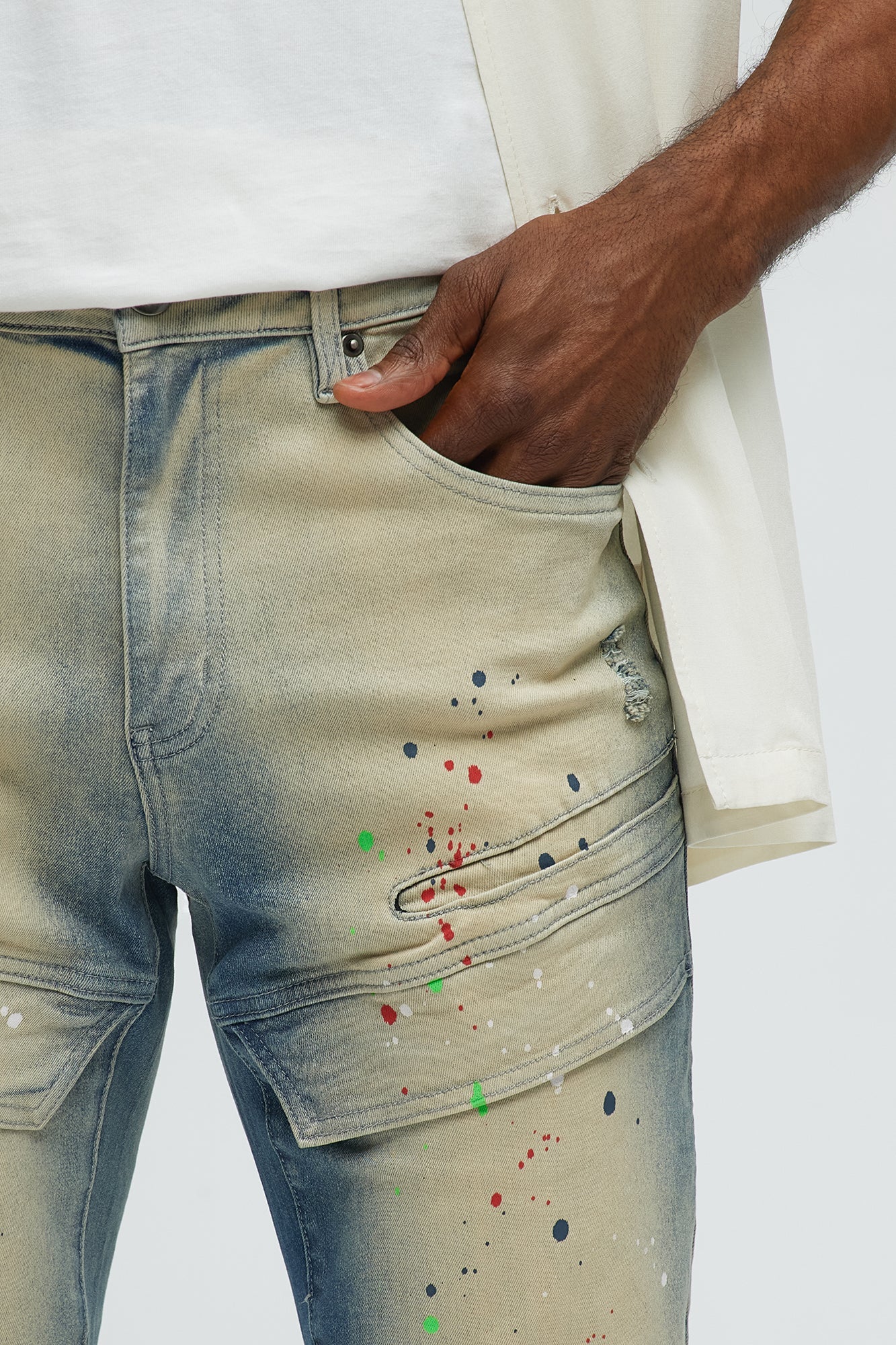 Made It Paint Splatter Skinny Jeans - Light Blue Wash