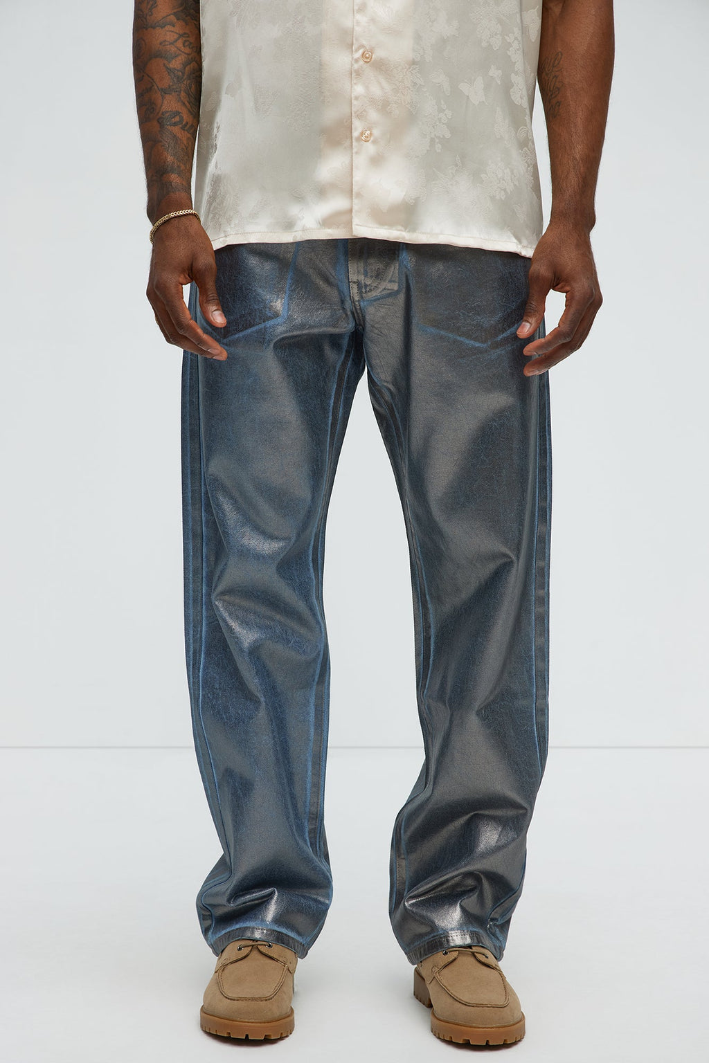 Straight Don't Foil Me Waxed Jeans - Blue/Silver