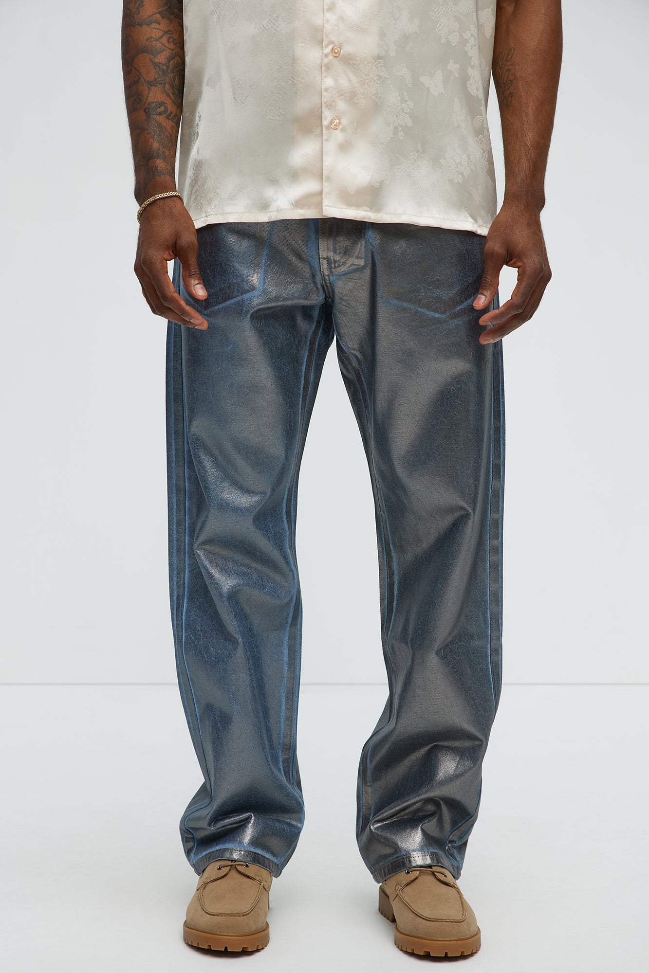 Straight Don't Foil Me Waxed Jeans - Blue/Silver