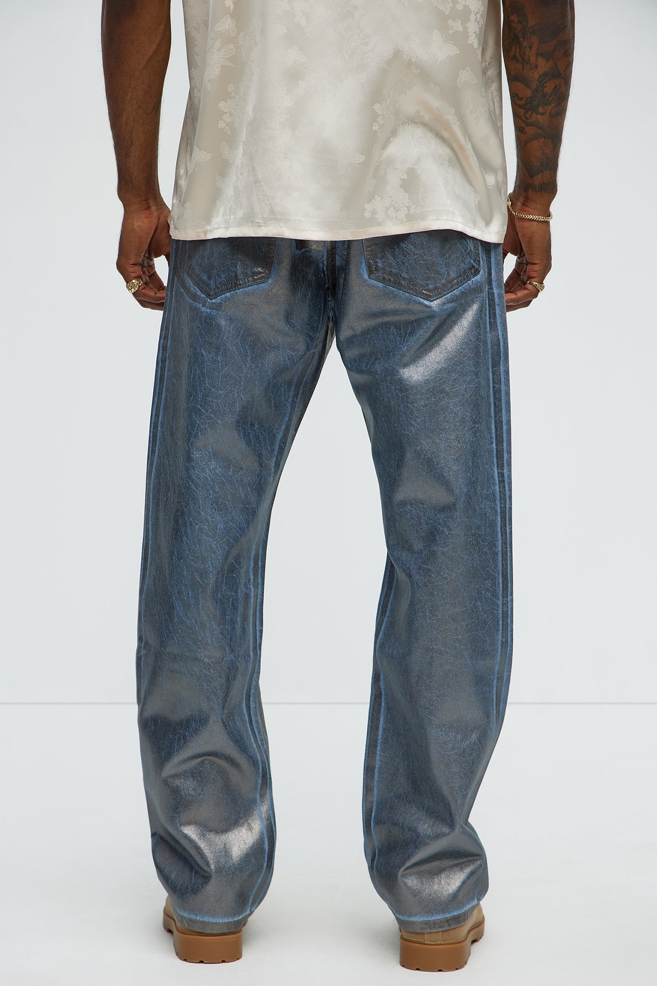 Straight Don't Foil Me Waxed Jeans - Blue/Silver