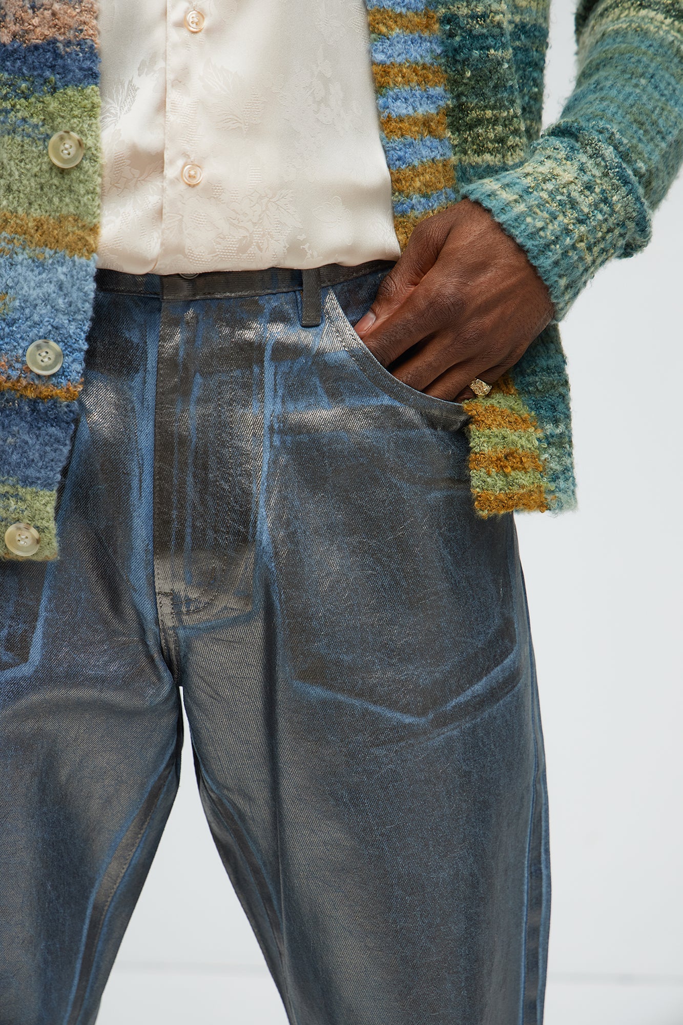 Straight Don't Foil Me Waxed Jeans - Blue/Silver