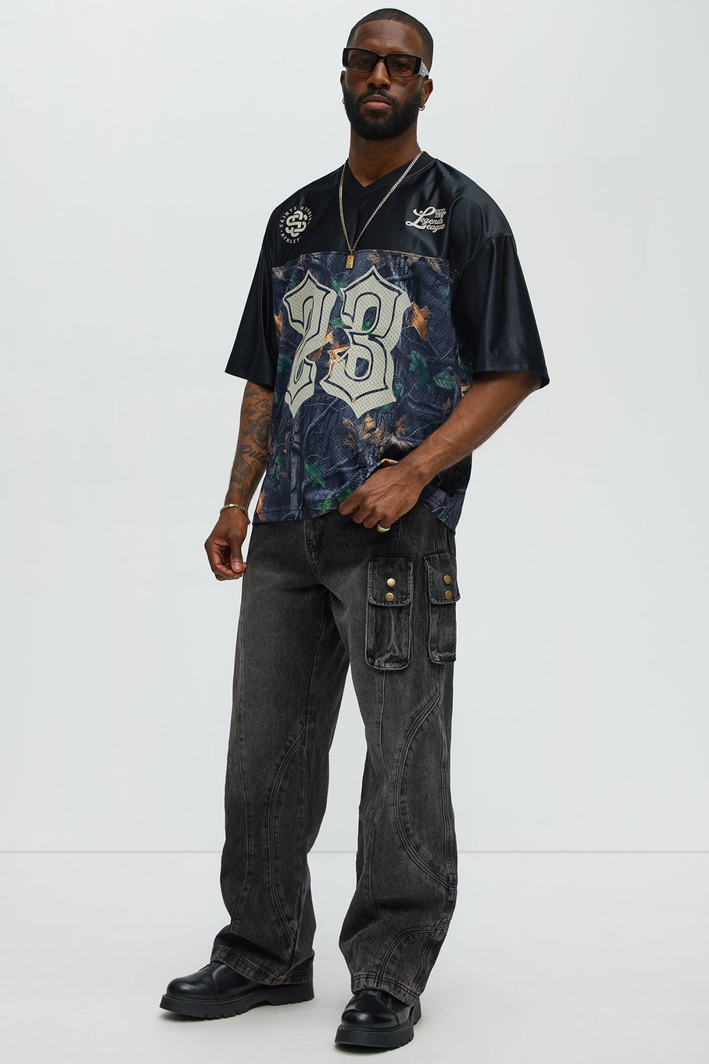 Time To Go Paneled Baggy Jeans - Black Wash