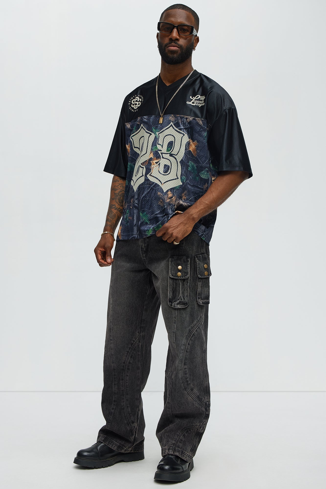 Time To Go Paneled Baggy Jeans - Black Wash