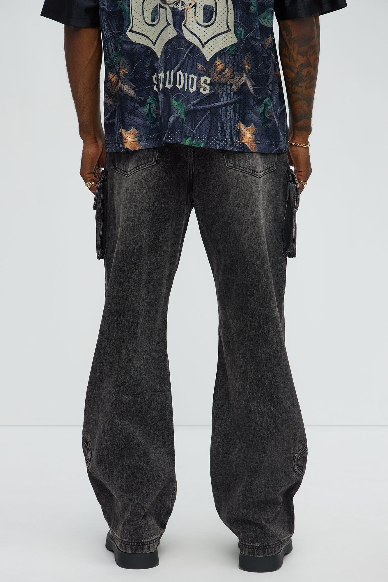 Time To Go Paneled Baggy Jeans - Black Wash