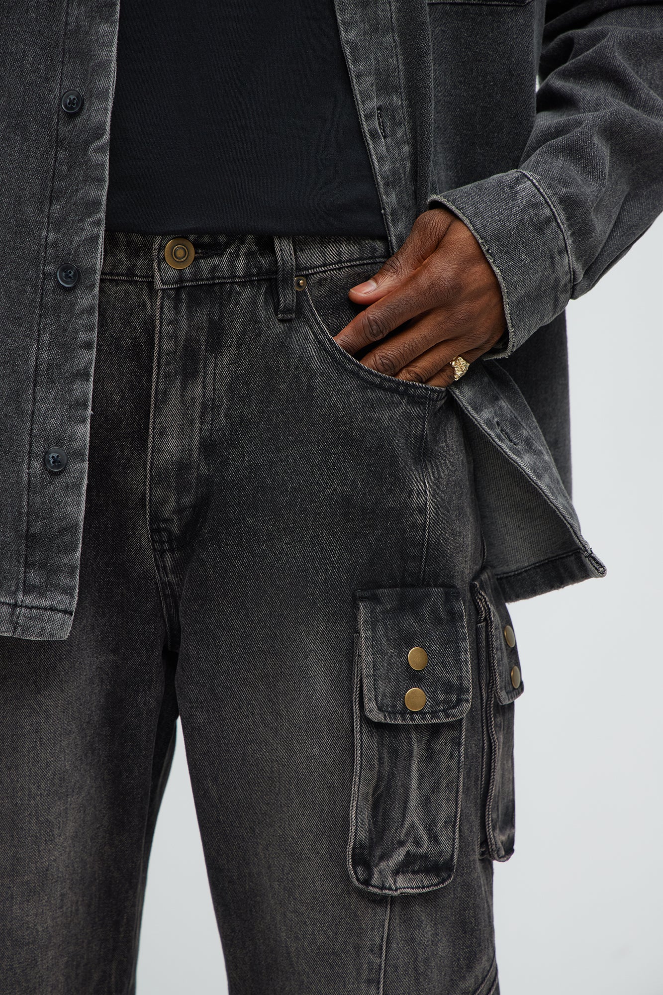 Time To Go Paneled Baggy Jeans - Black Wash