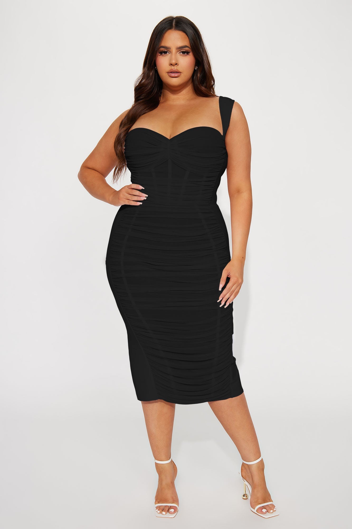 Melanie Ruched Midi Dress - Black