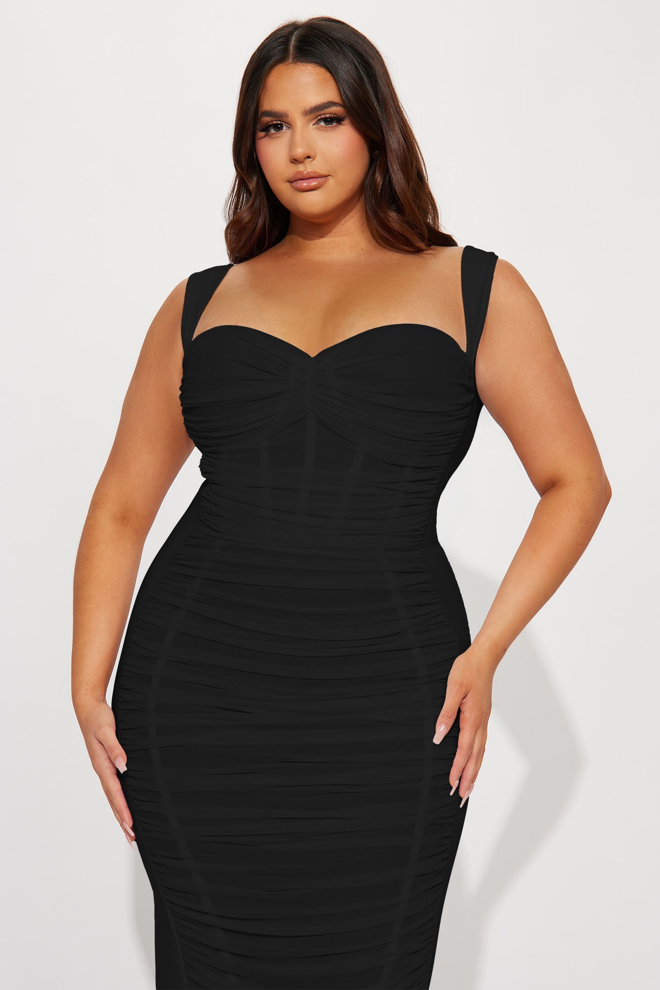 Melanie Ruched Midi Dress - Black