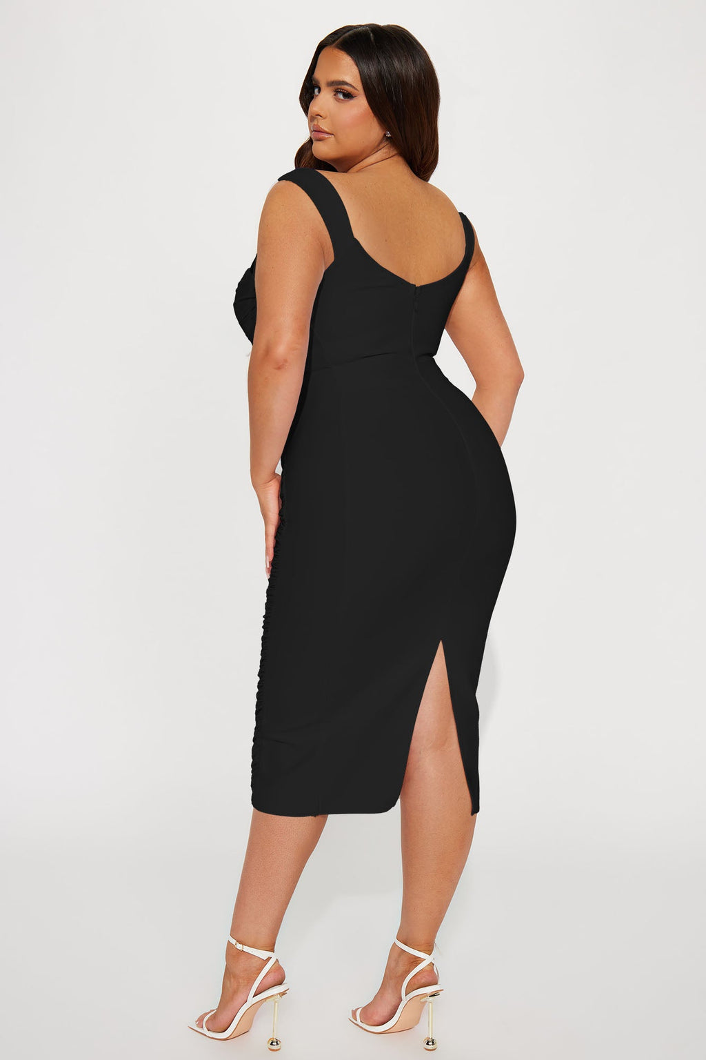 Melanie Ruched Midi Dress - Black