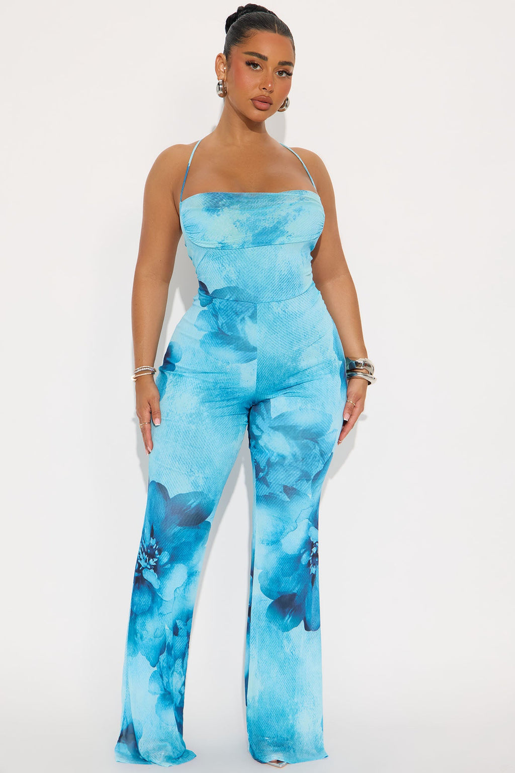 Island Breeze Mesh Halter Jumpsuit - Blue/combo