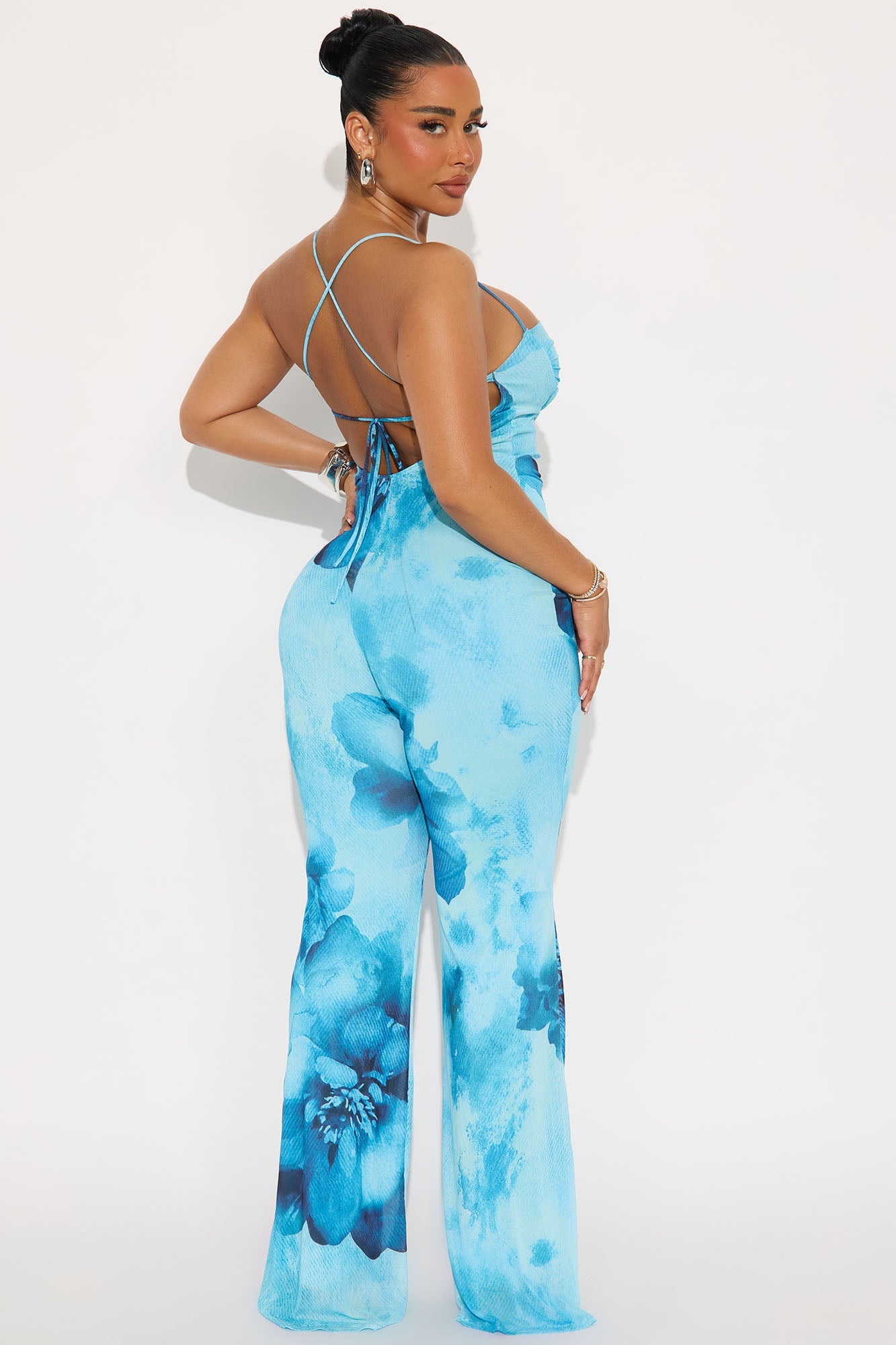 Island Breeze Mesh Halter Jumpsuit - Blue/combo