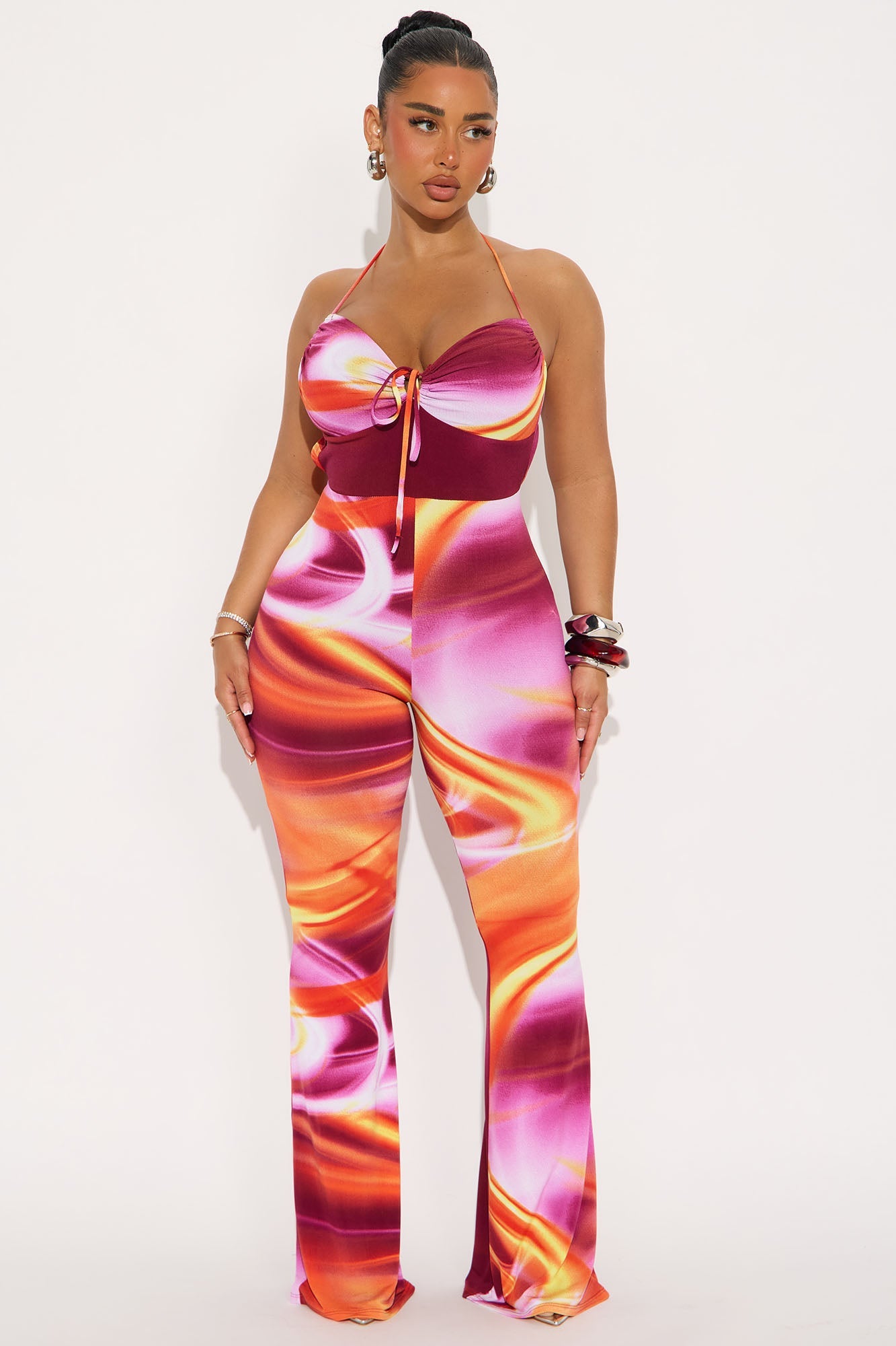 Sunburst Babe Backless Jumpsuit - Magenta/combo