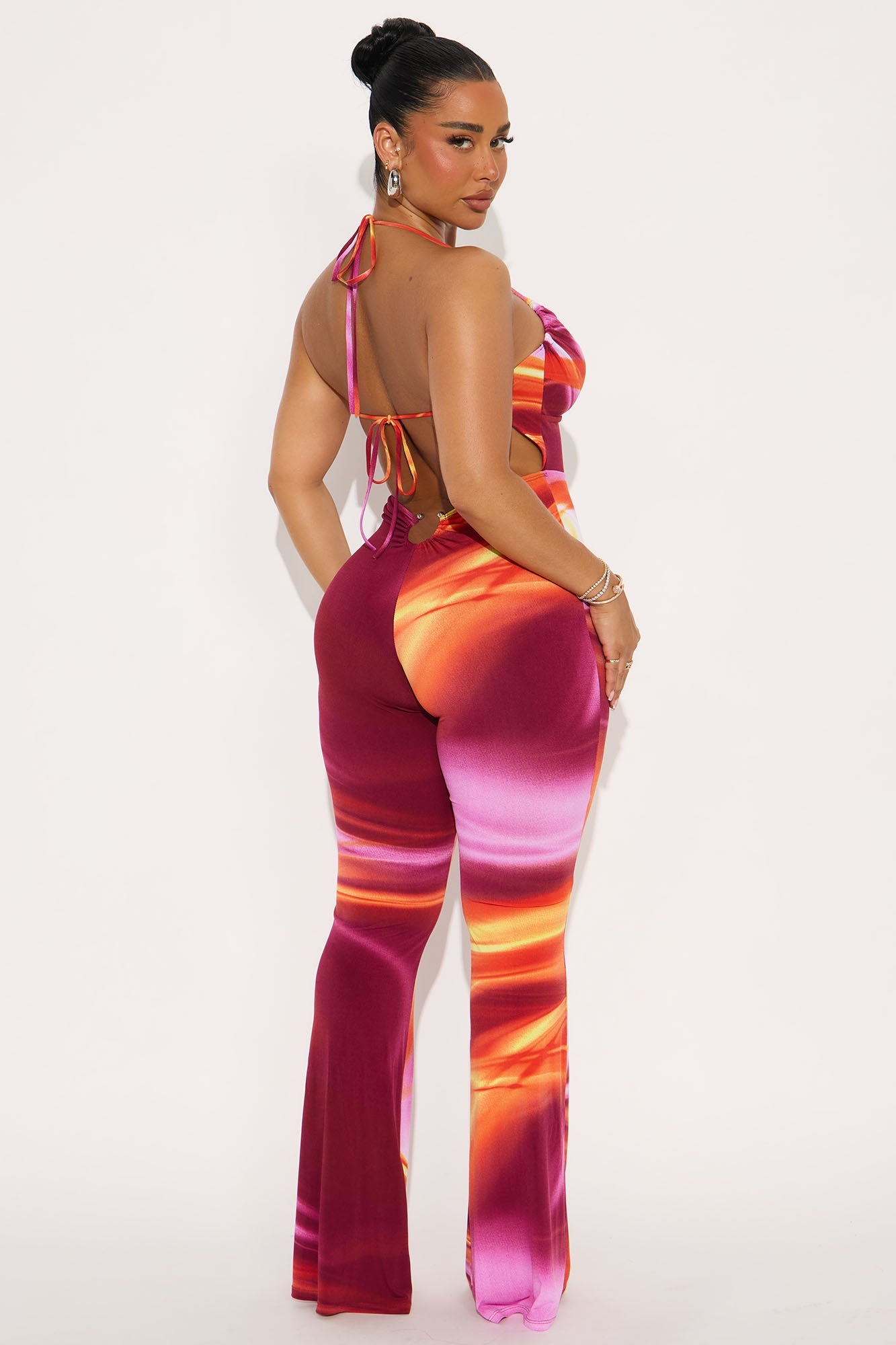 Sunburst Babe Backless Jumpsuit - Magenta/combo