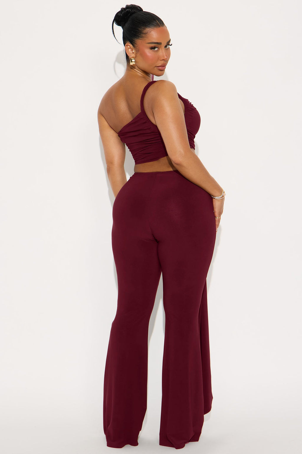 Kairo Ruched Flare Pant Set - Burgundy
