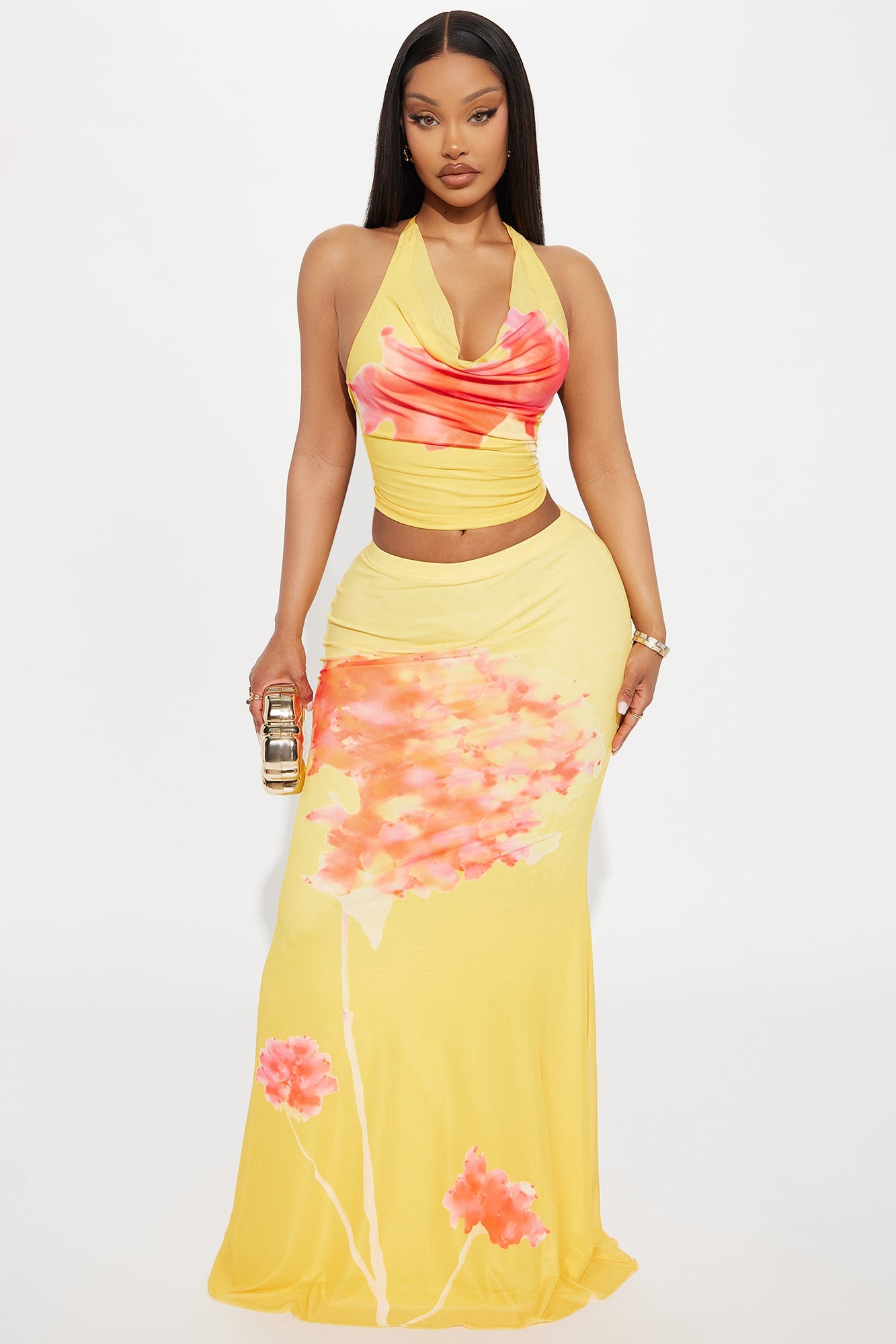 Sunburst Beauty Mesh Skirt Set - Yellow/combo