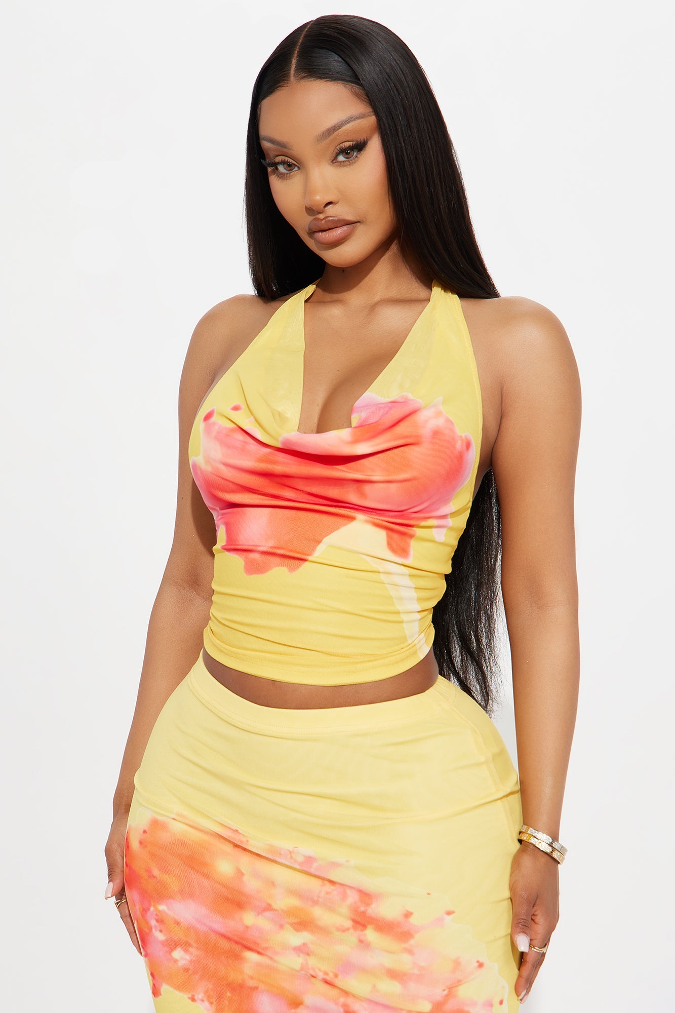 Sunburst Beauty Mesh Skirt Set - Yellow/combo