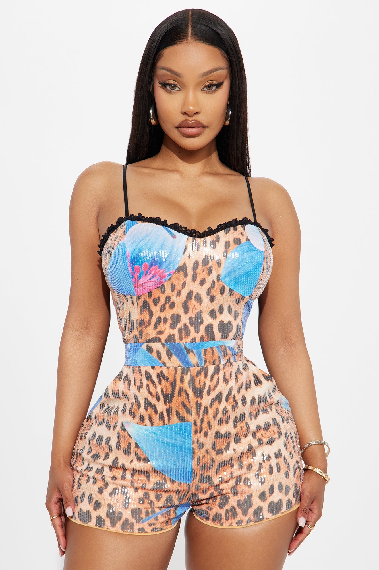 Hailey Sequin Romper - Leopard