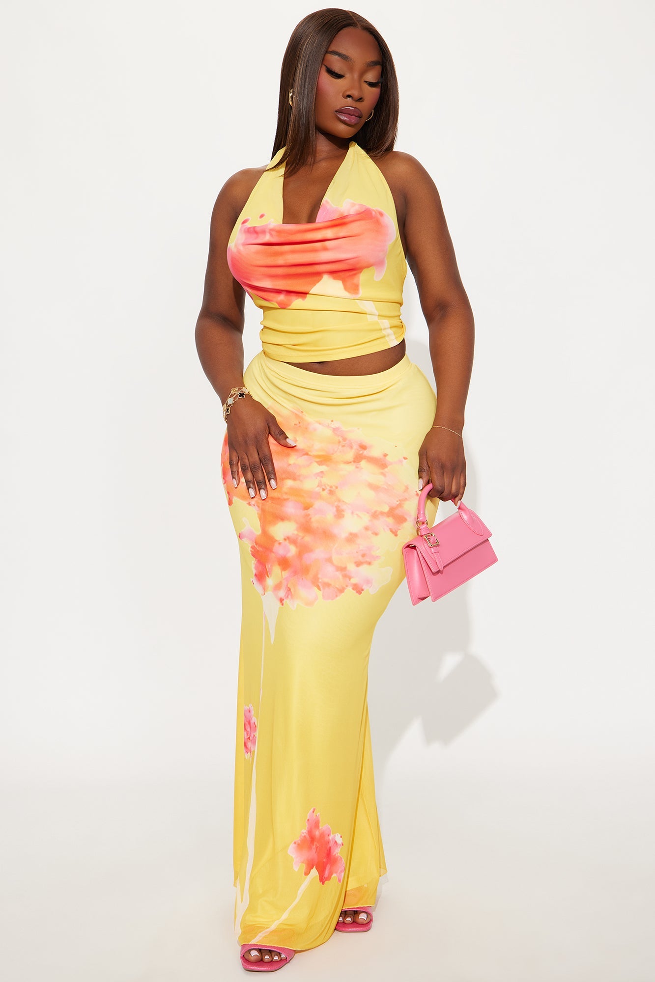 Sunburst Beauty Mesh Skirt Set - Yellow/combo