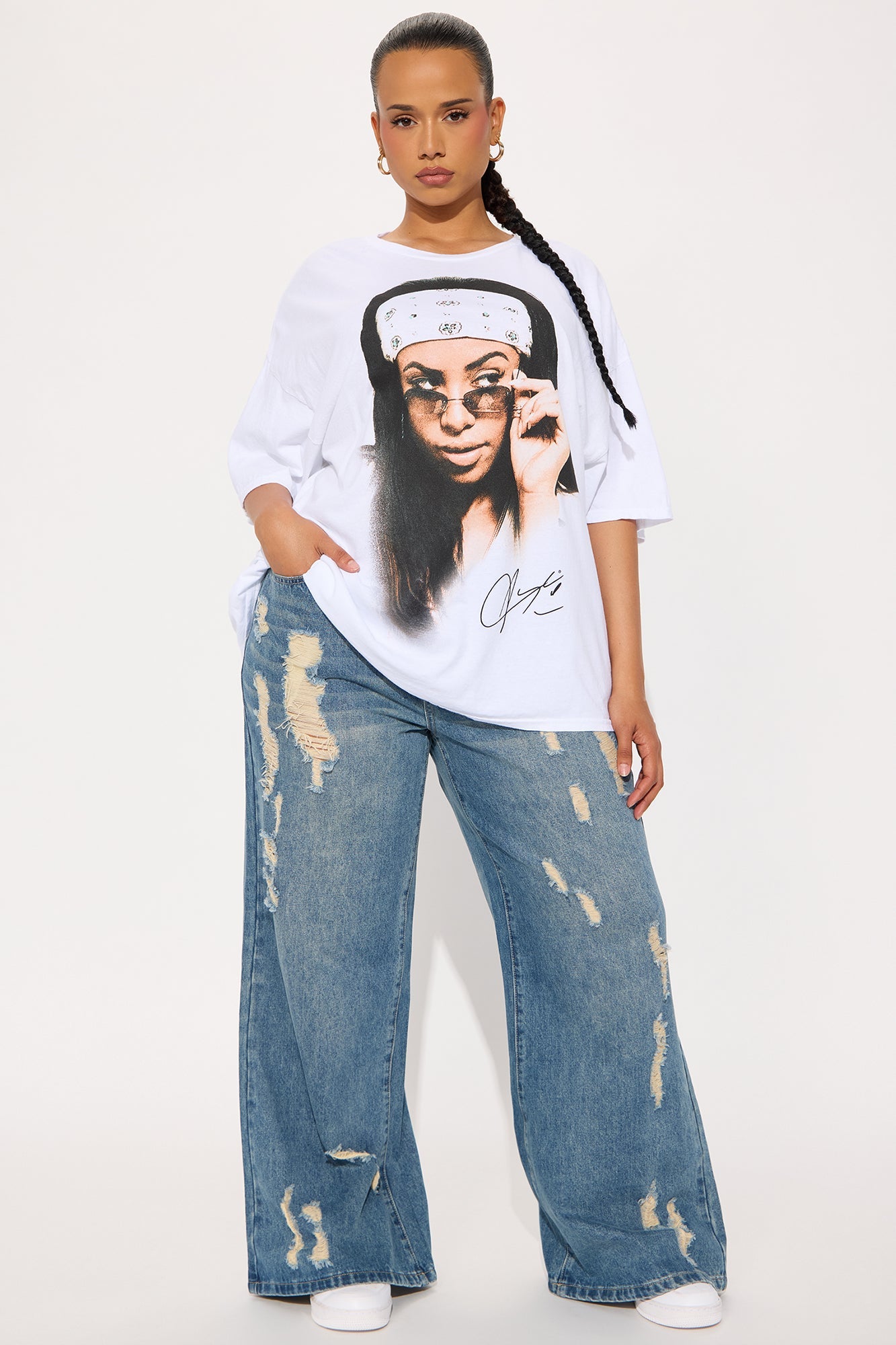 Aaliyah Washed Oversized Tee - White